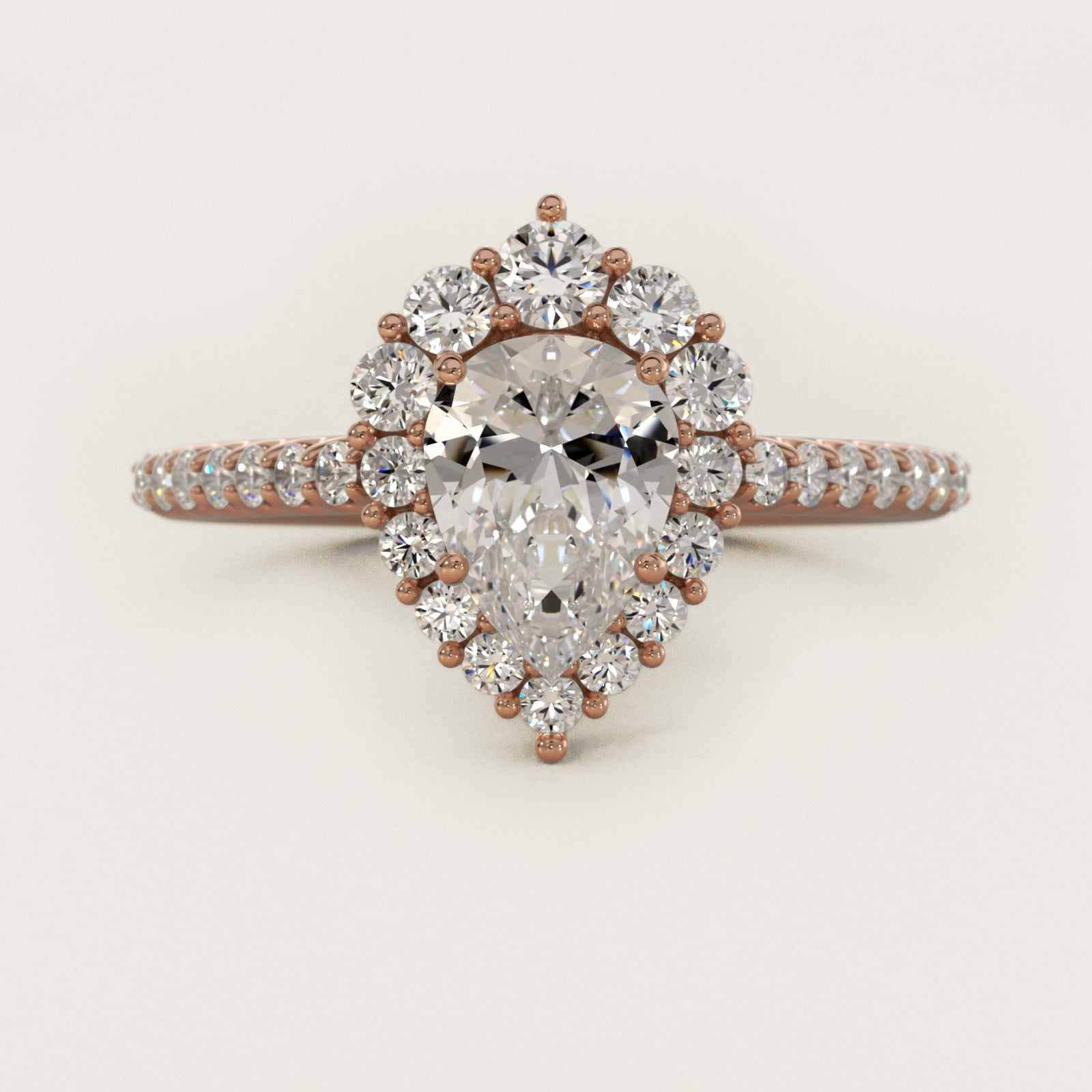 Graduated Diamond Halo Engagement Ring In 14K Rose Gold By James Allen - Pear Center