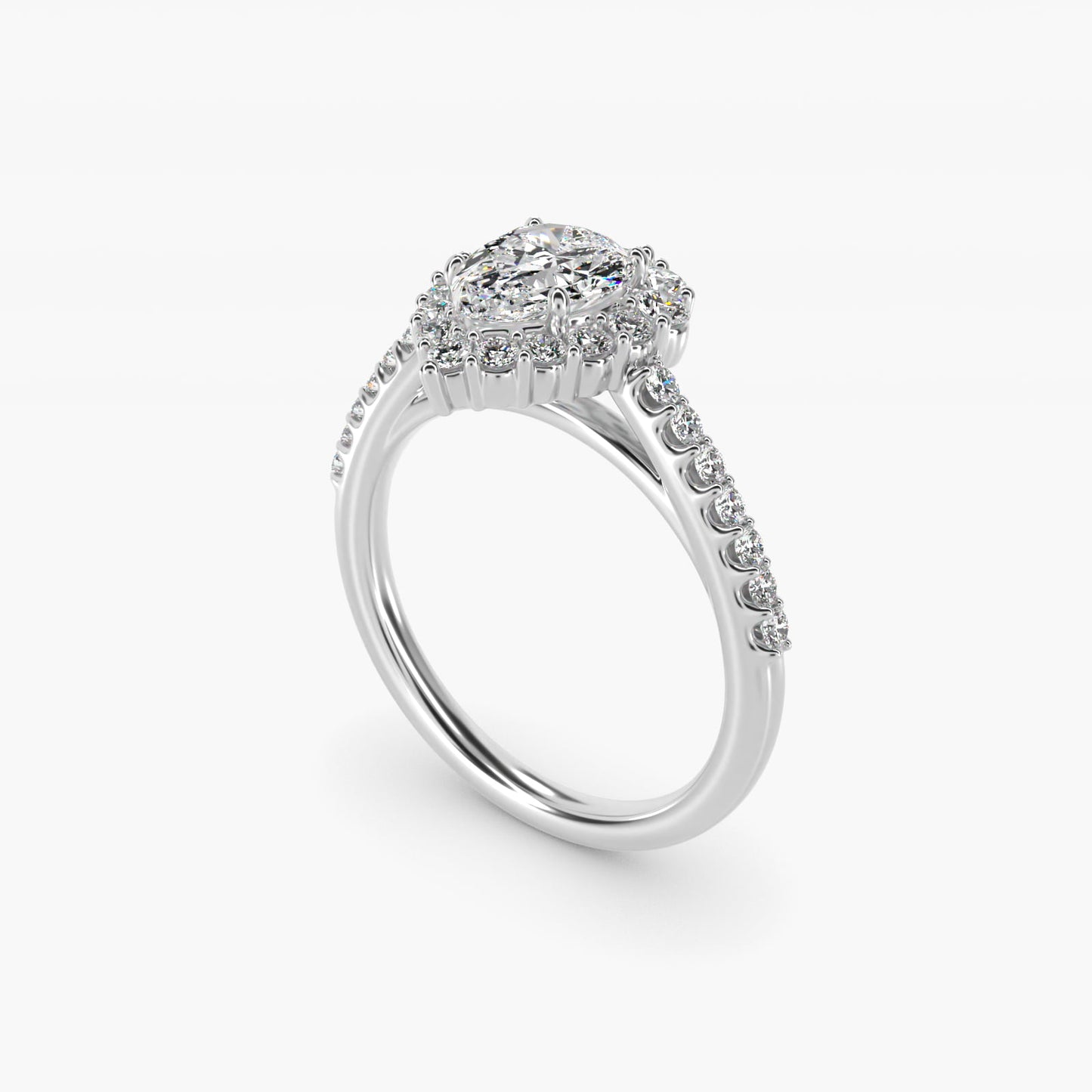 Graduated Diamond Halo Engagement Ring In 14K White Gold By James Allen - Pear Center