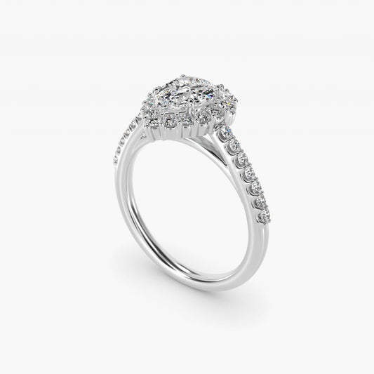 Graduated Diamond Halo Engagement Ring In 14K White Gold By James Allen - Pear Center
