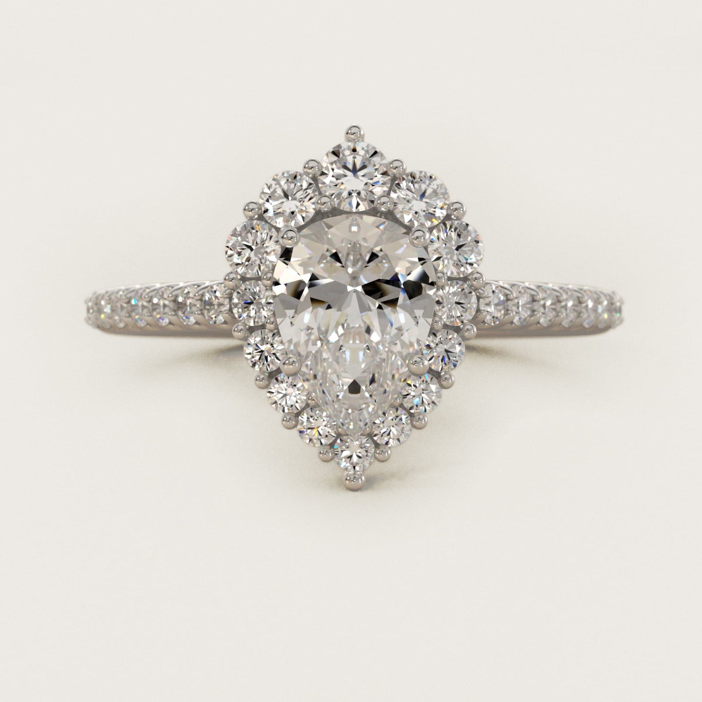 Graduated Diamond Halo Engagement Ring In 14K White Gold By James Allen - Pear Center