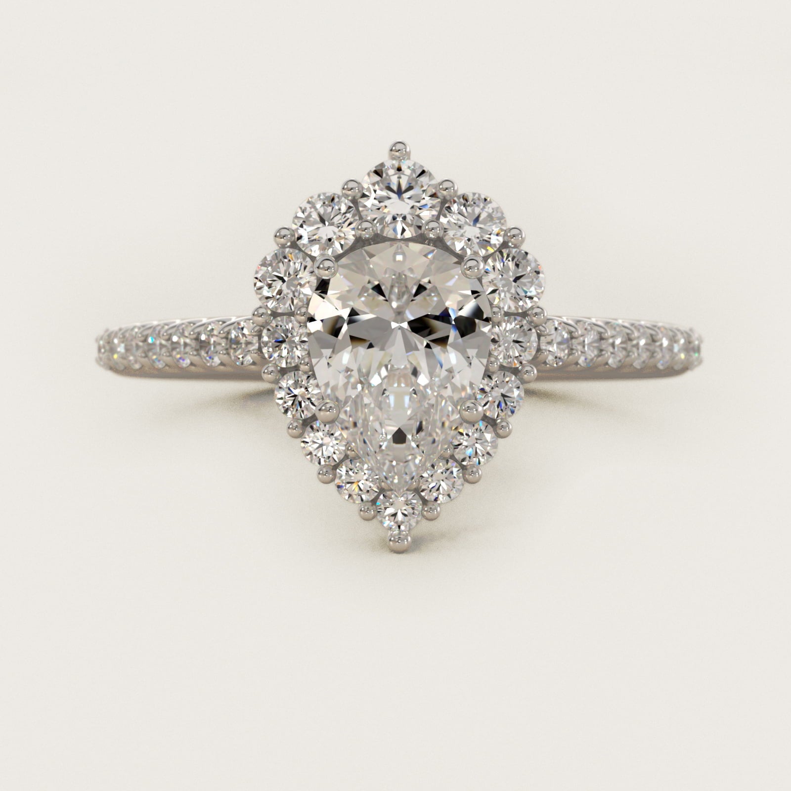 Graduated Diamond Halo Engagement Ring In 14K White Gold By James Allen - Pear Center