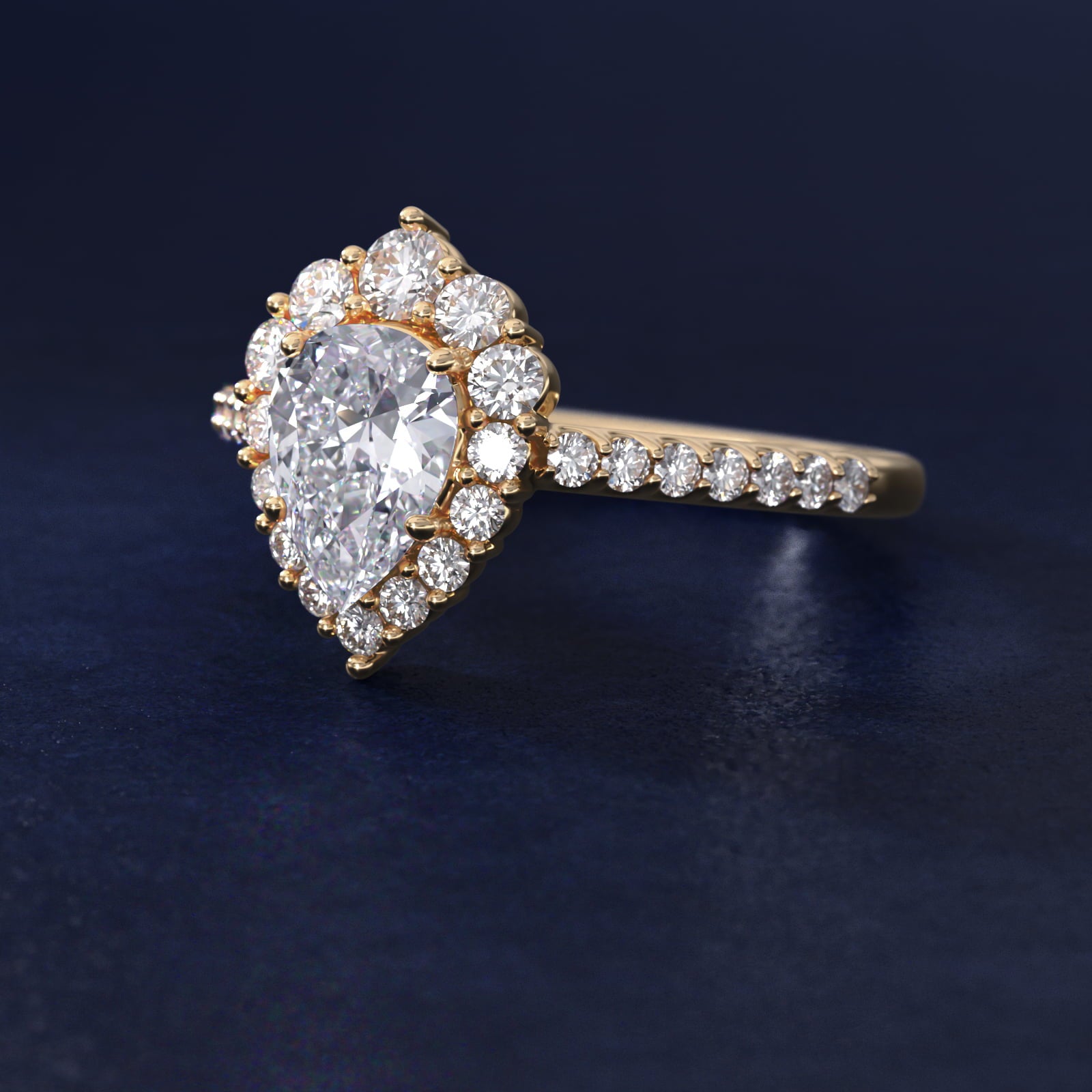 Graduated Diamond Halo Engagement Ring In 14K Yellow Gold By James Allen - Pear Center