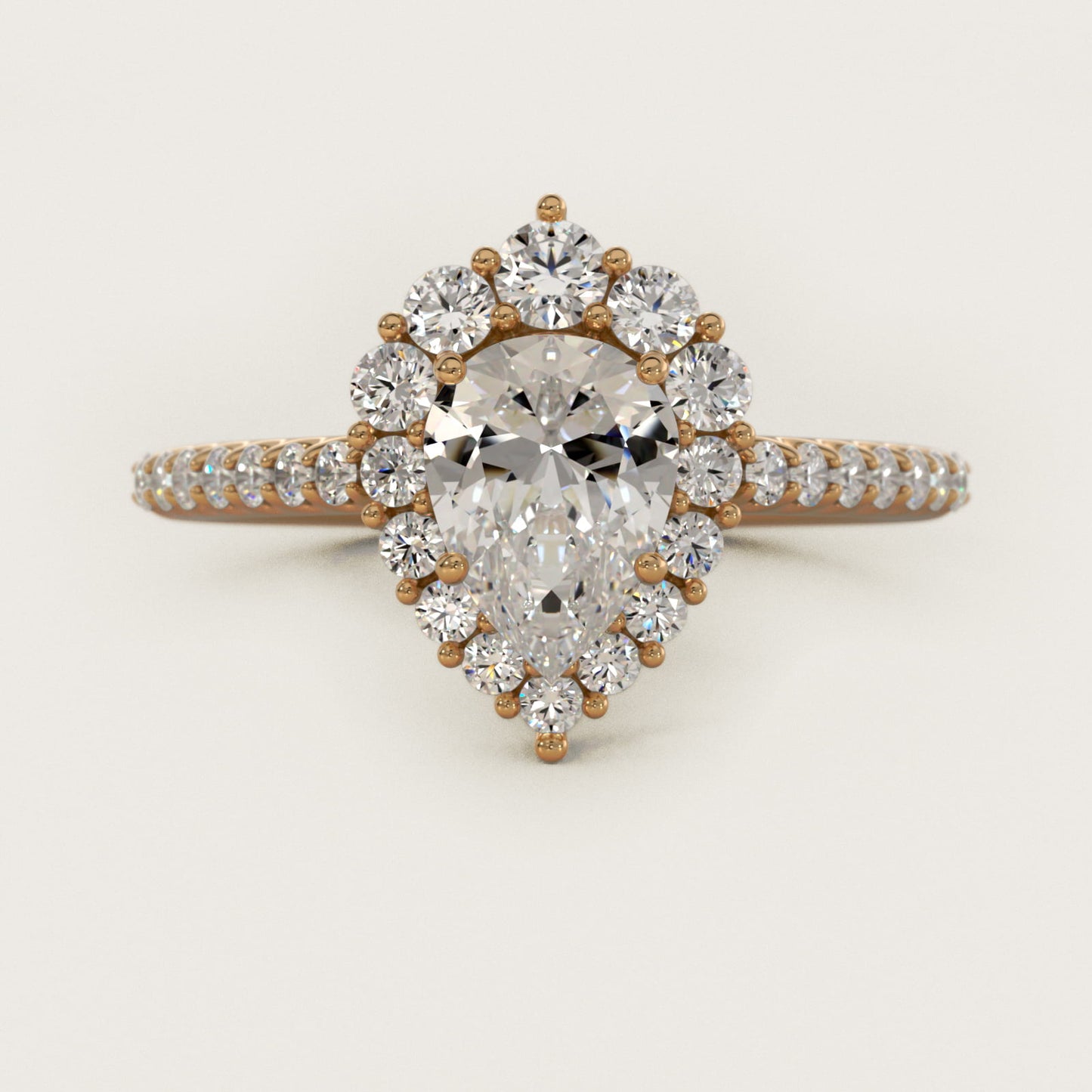 Graduated Diamond Halo Engagement Ring In 14K Yellow Gold By James Allen - Pear Center