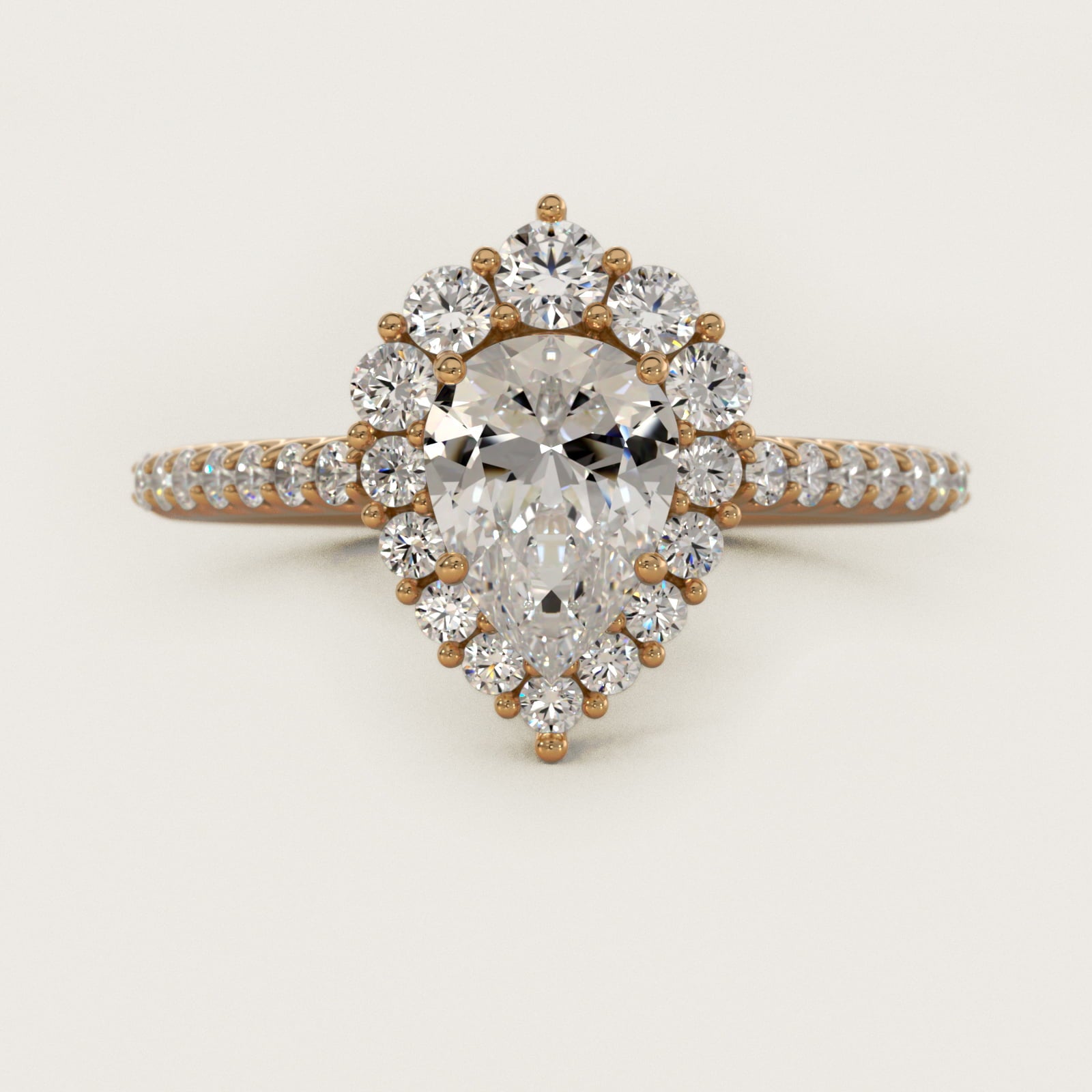 Graduated Diamond Halo Engagement Ring In 14K Yellow Gold By James Allen - Pear Center