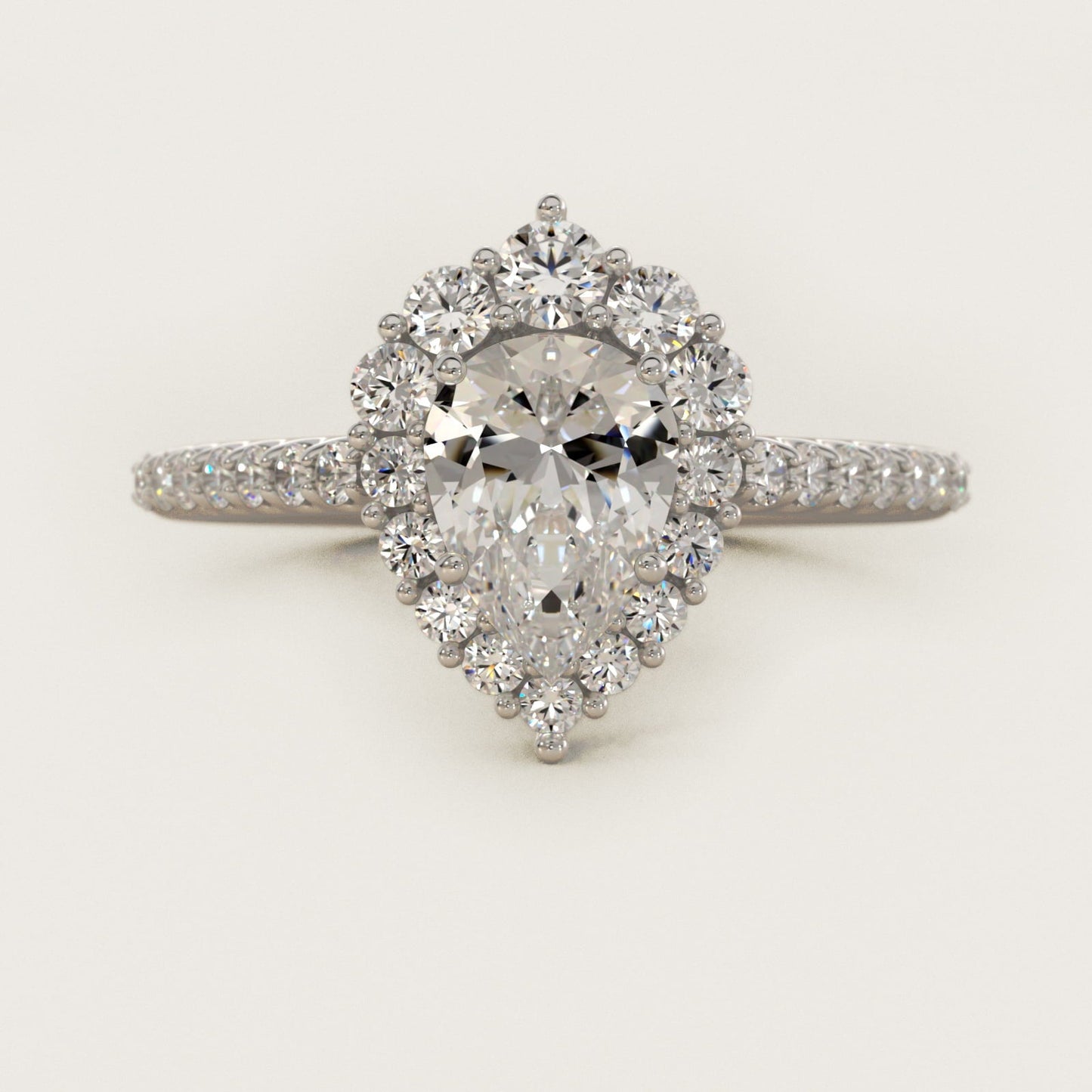 Graduated Diamond Halo Engagement Ring In Platinum By James Allen - Pear Center