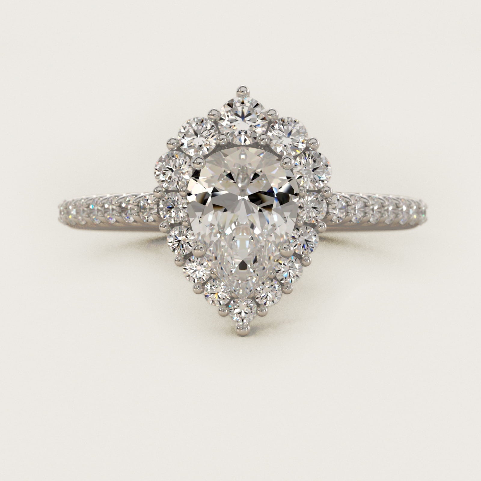 Graduated Diamond Halo Engagement Ring In Platinum By James Allen - Pear Center