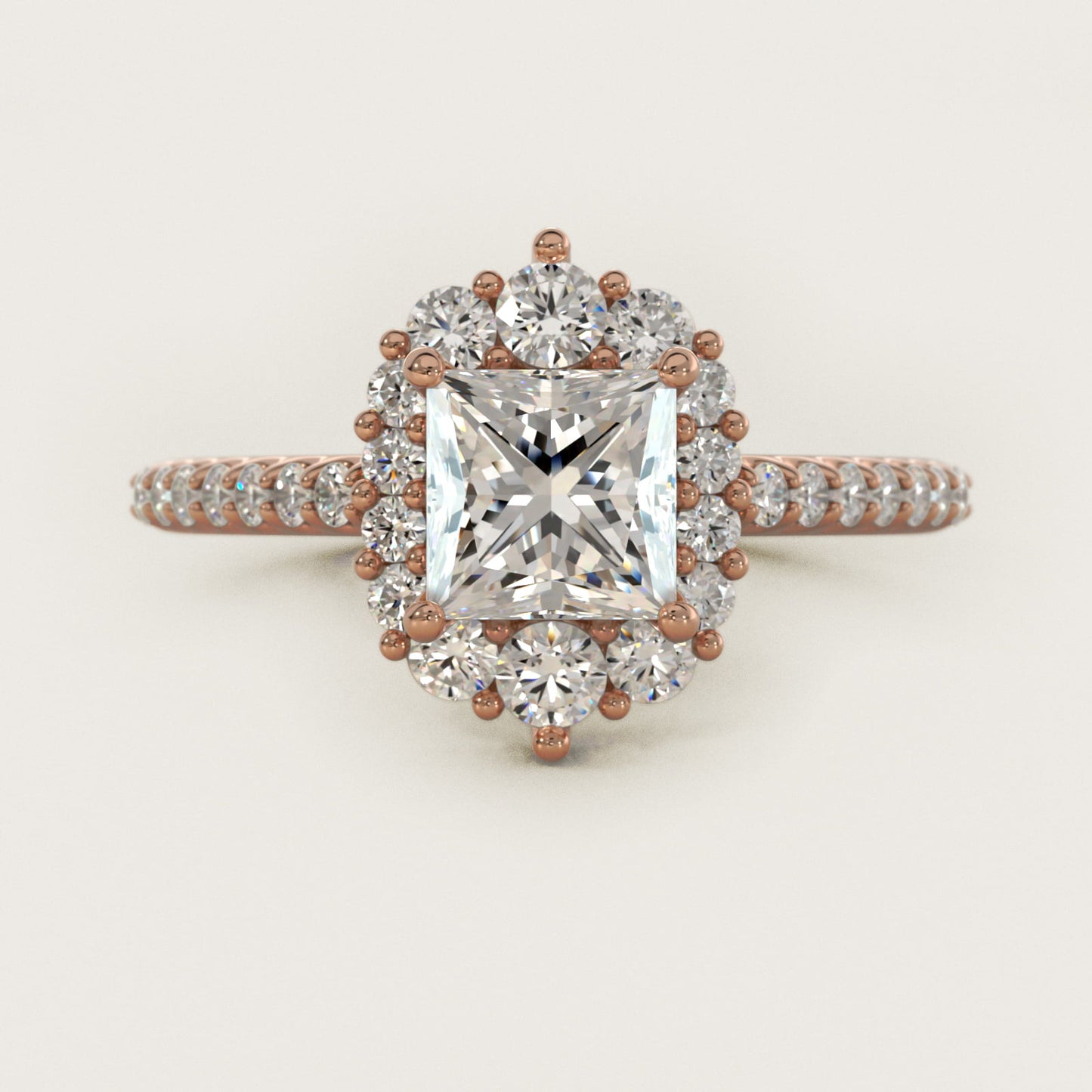 Graduated Diamond Halo Engagement Ring In 14K Rose Gold By James Allen - Princess Center
