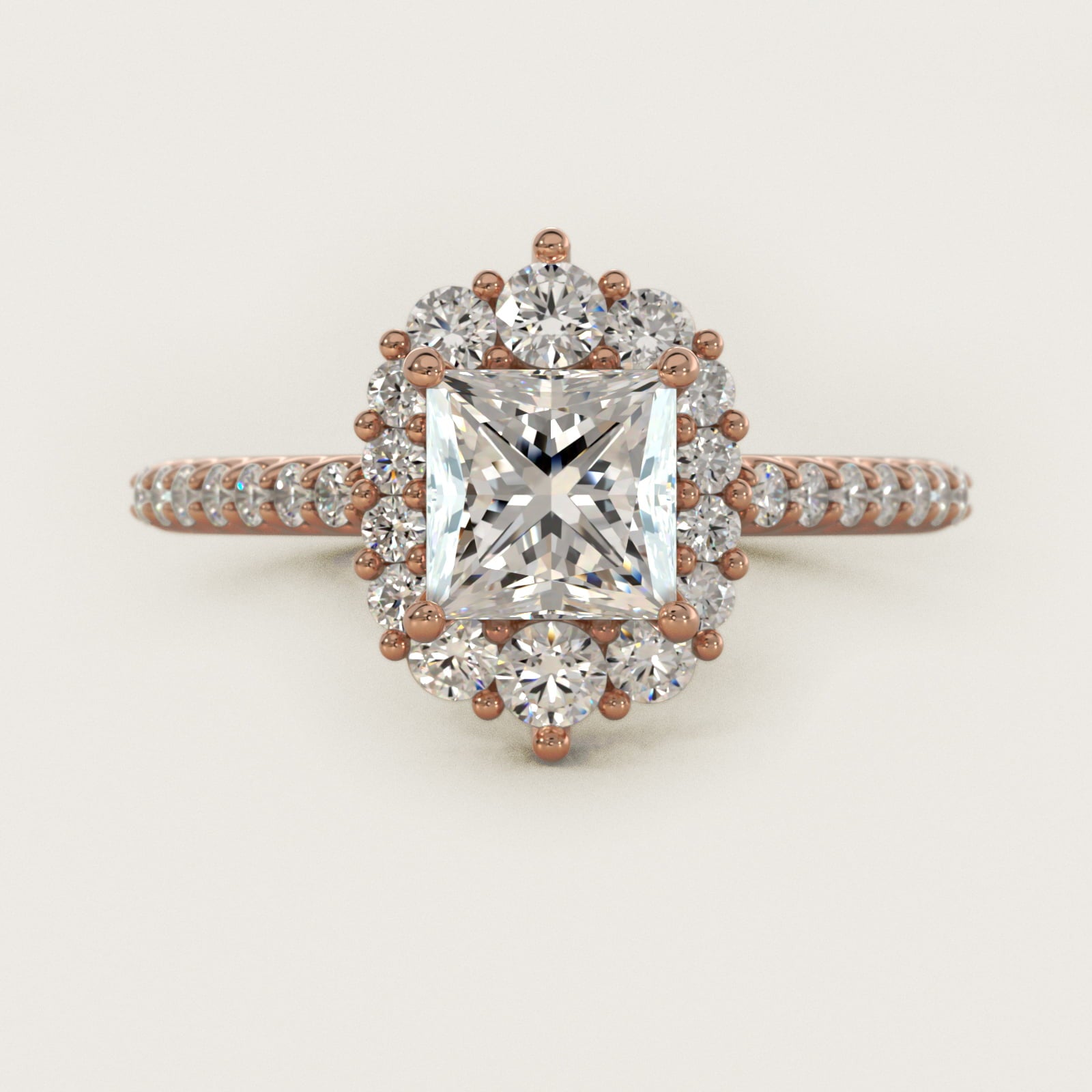 Graduated Diamond Halo Engagement Ring In 14K Rose Gold By James Allen - Princess Center