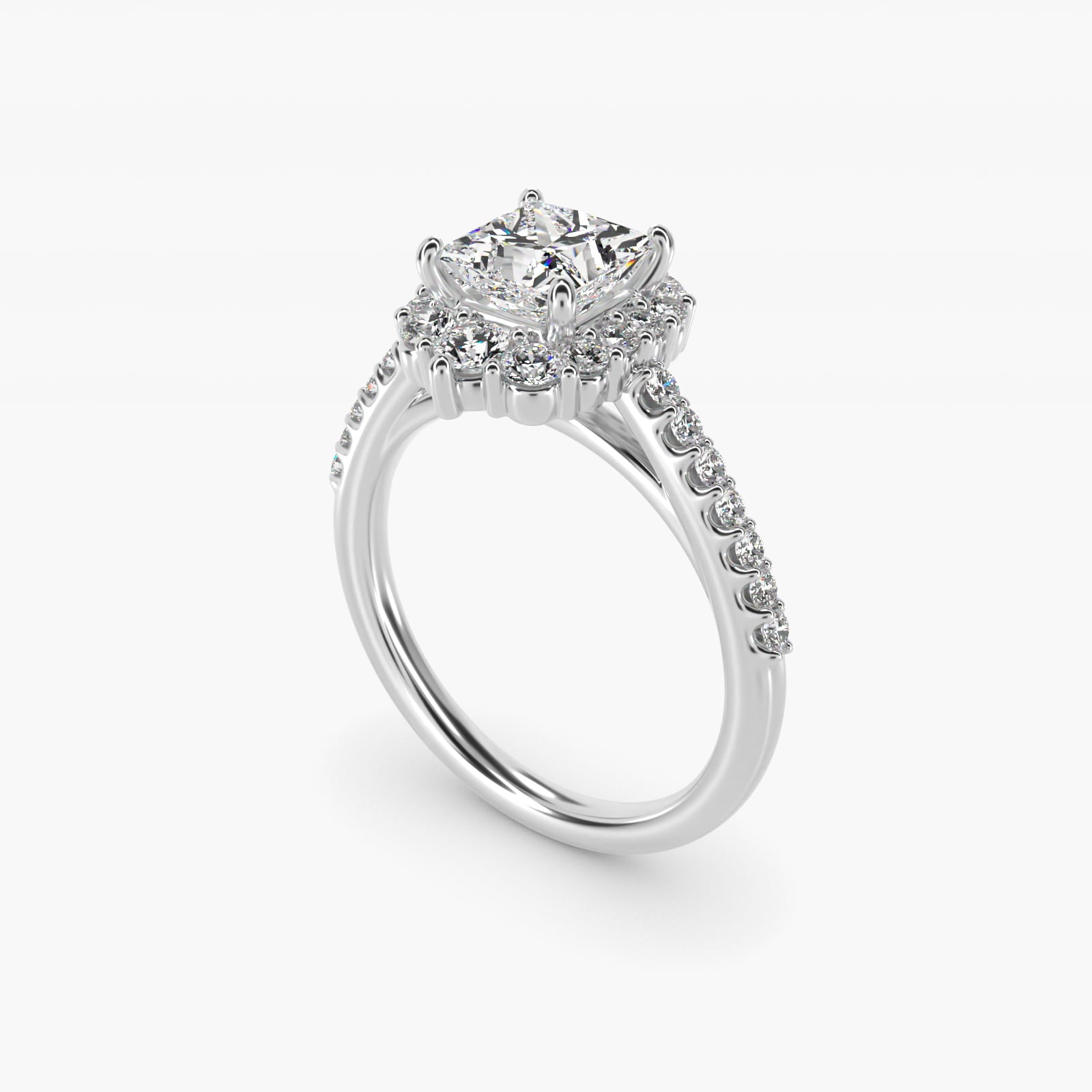 Graduated Diamond Halo Engagement Ring In 14K White Gold By James Allen - Princess Center