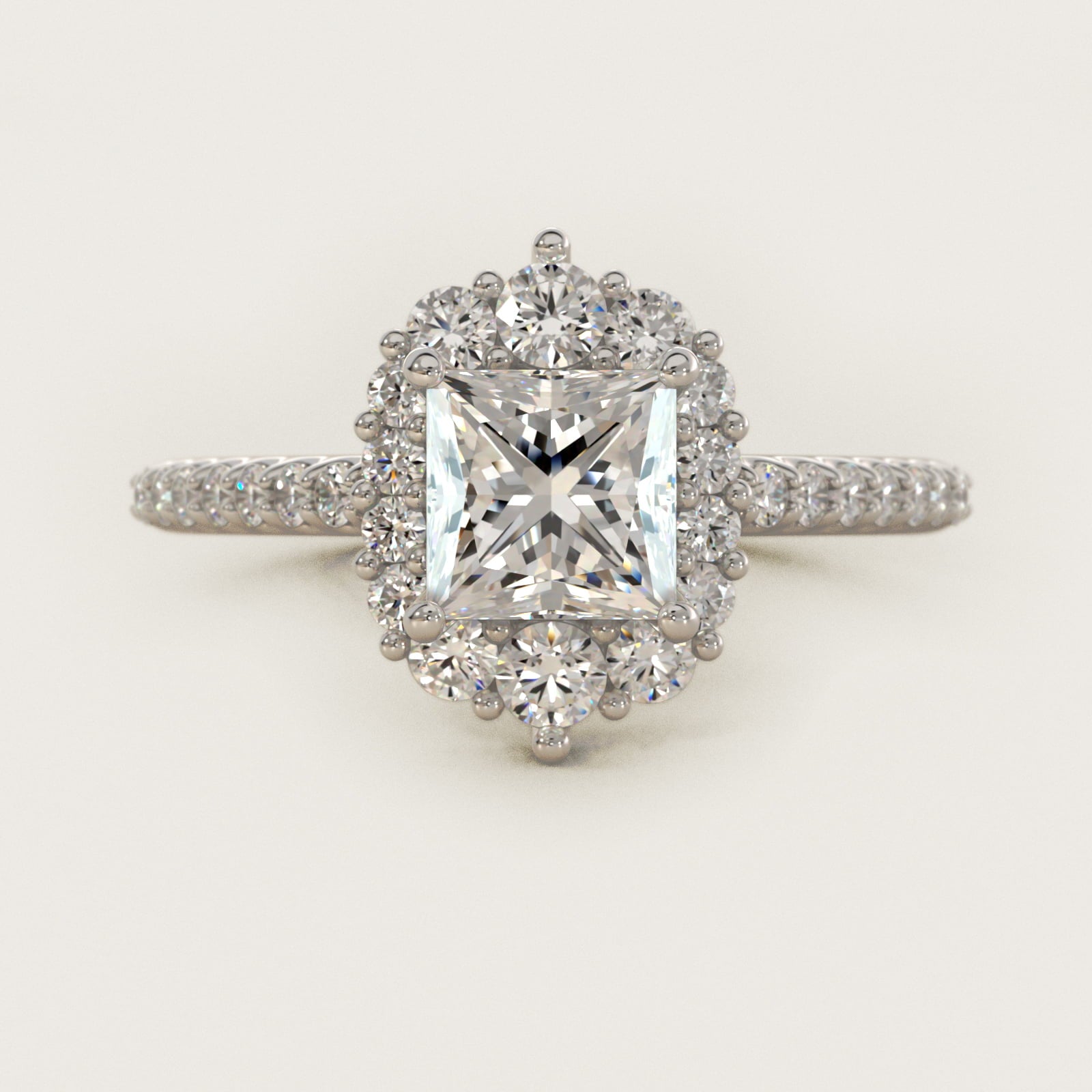 Graduated Diamond Halo Engagement Ring In 14K White Gold By James Allen - Princess Center