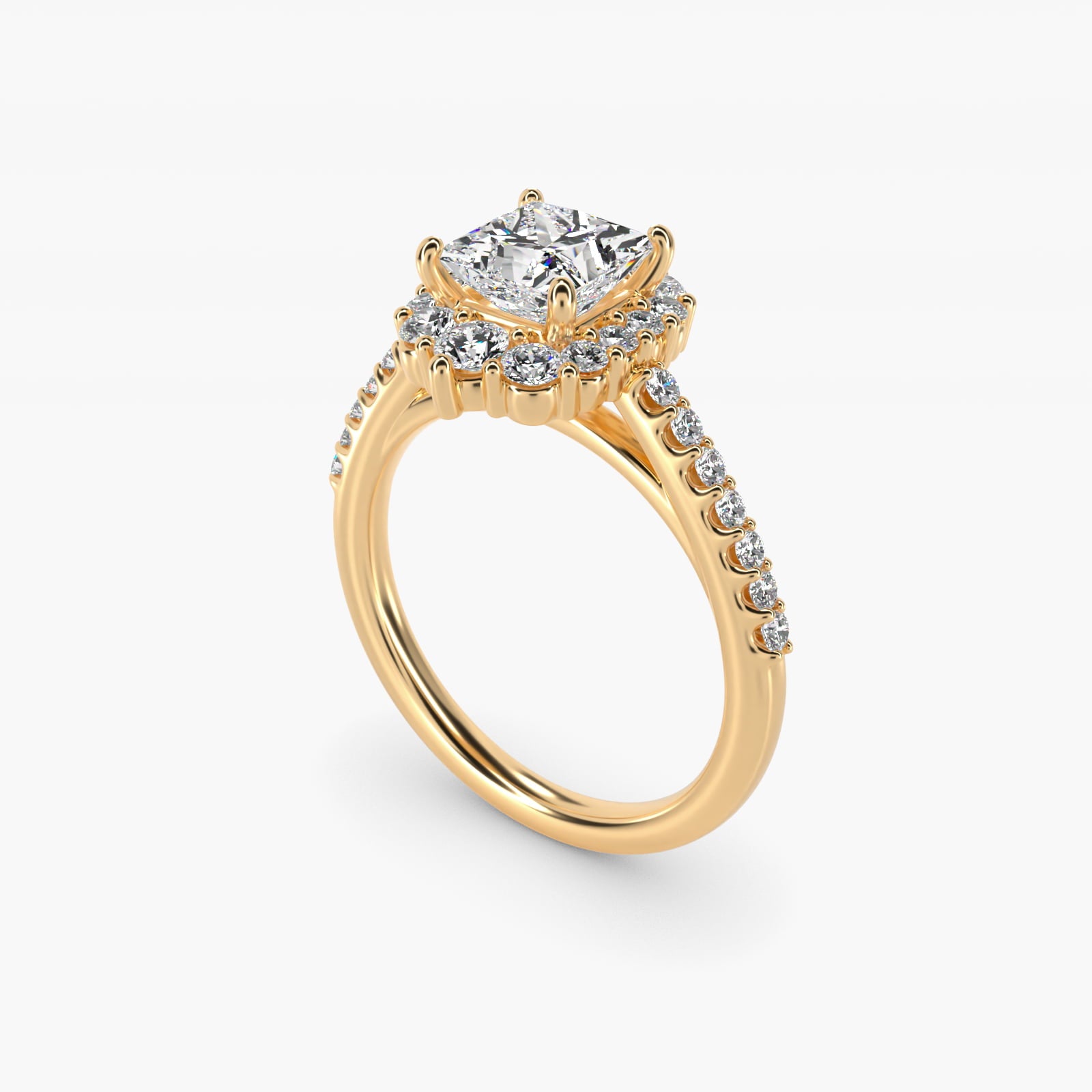 Graduated Diamond Halo Engagement Ring In 14K Yellow Gold By James Allen - Princess Center