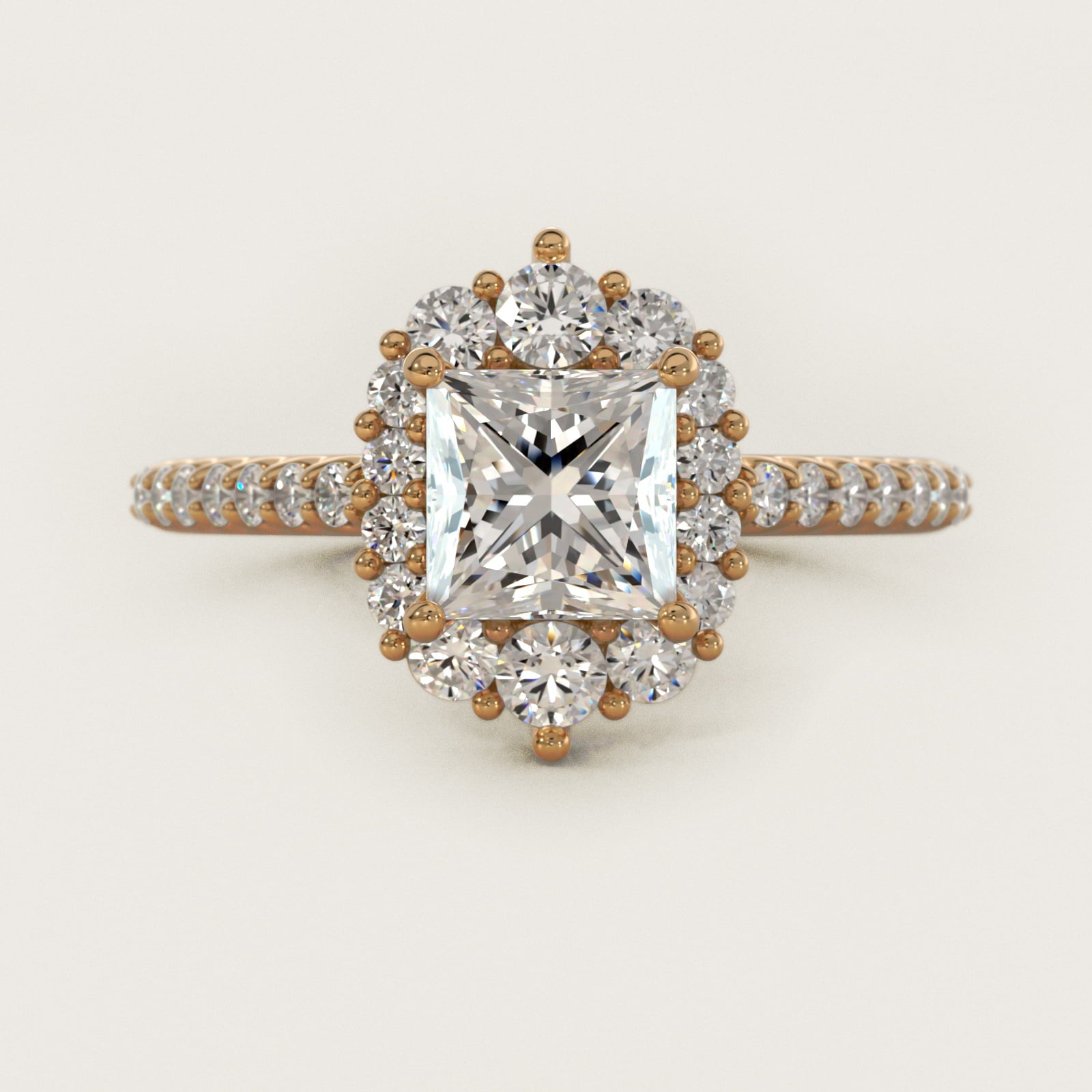 Graduated Diamond Halo Engagement Ring In 14K Yellow Gold By James Allen - Princess Center