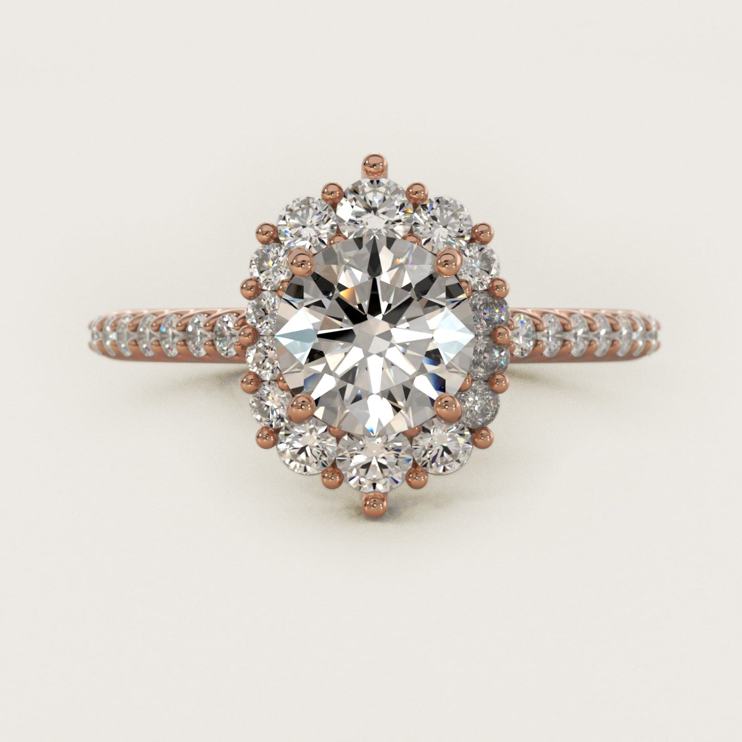 Graduated Diamond Halo Engagement Ring In 14K Rose Gold By James Allen - Round Center