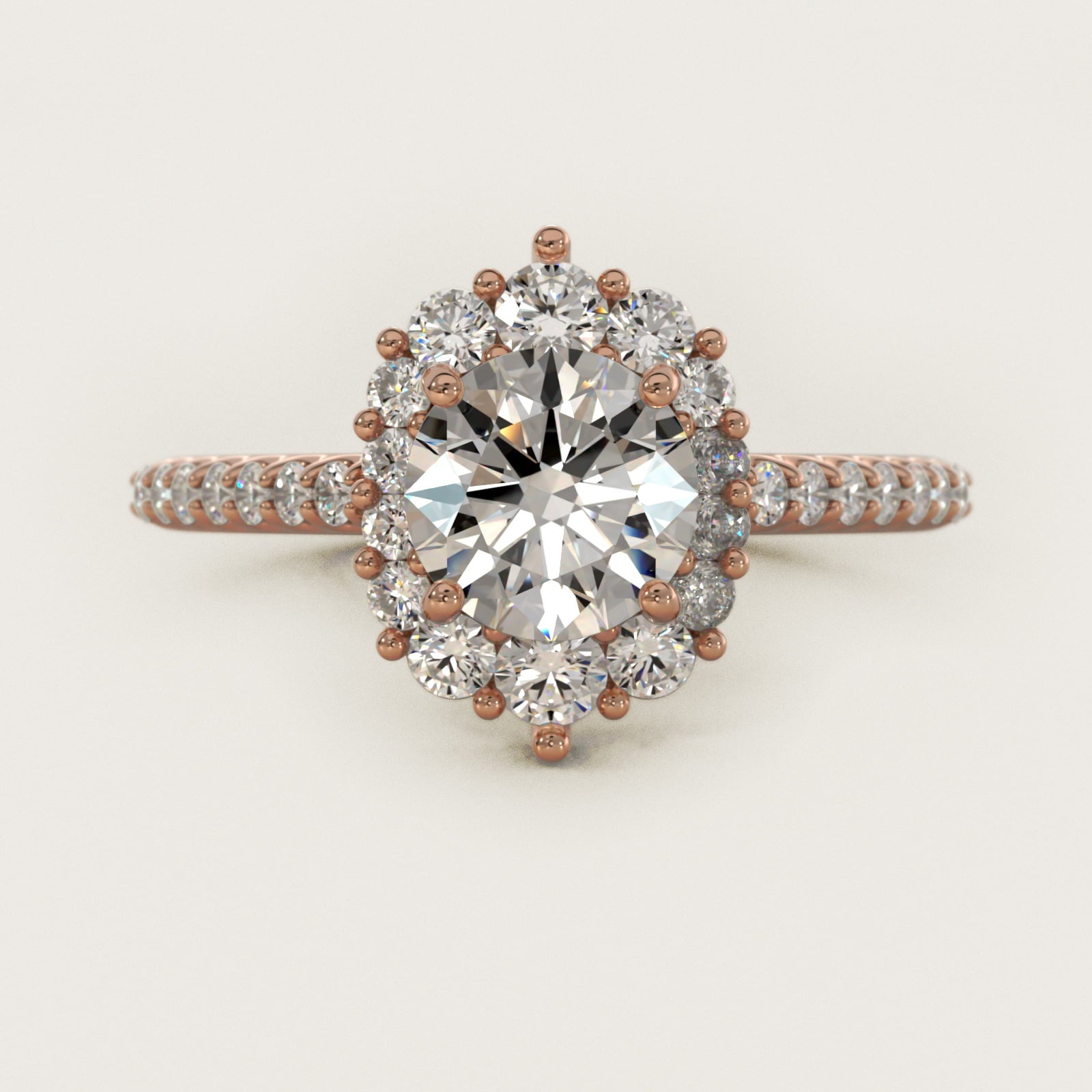 Graduated Diamond Halo Engagement Ring In 14K Rose Gold By James Allen - Round Center