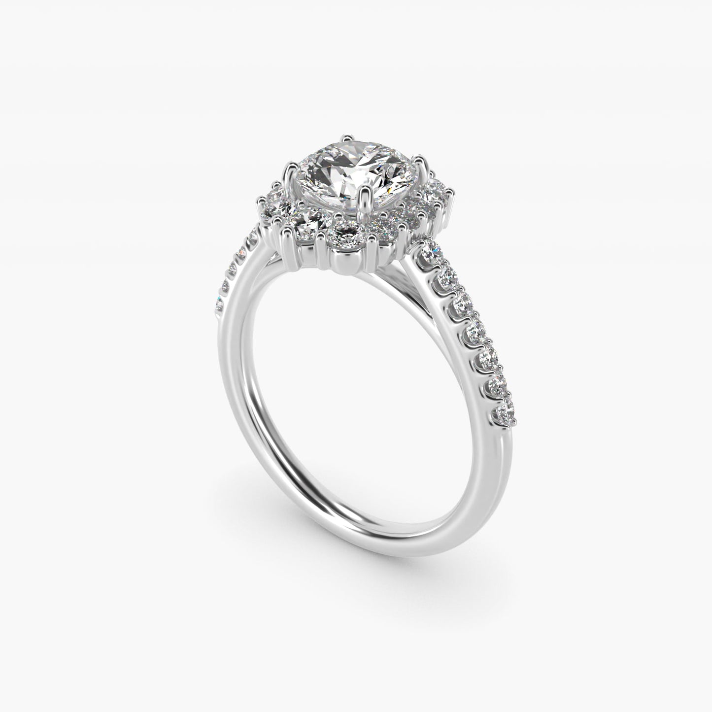 Graduated Diamond Halo Engagement Ring In 14K White Gold By James Allen - Round Center