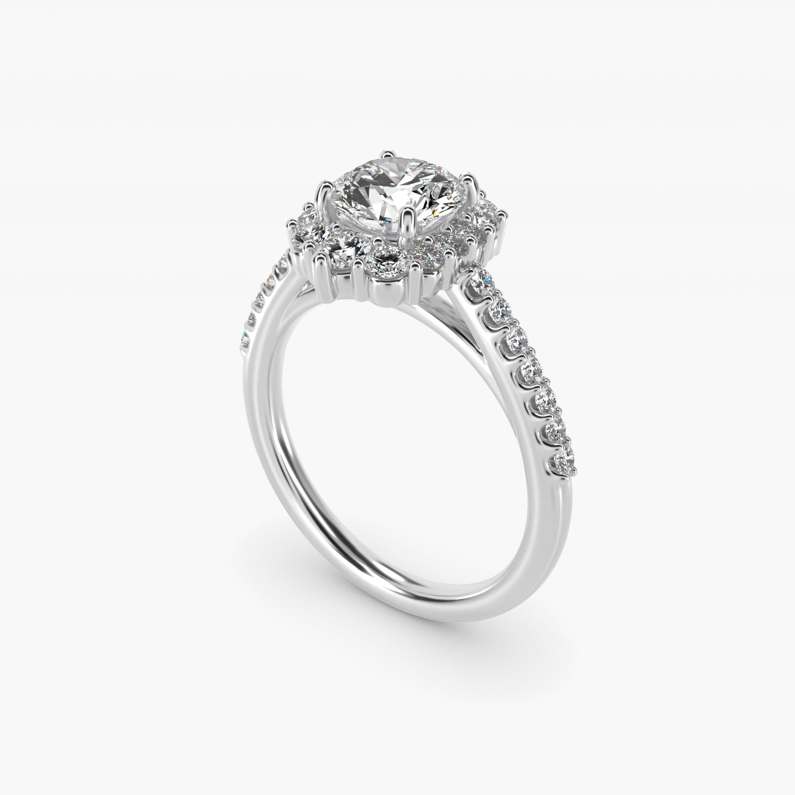 Graduated Diamond Halo Engagement Ring In 14K White Gold By James Allen - Round Center