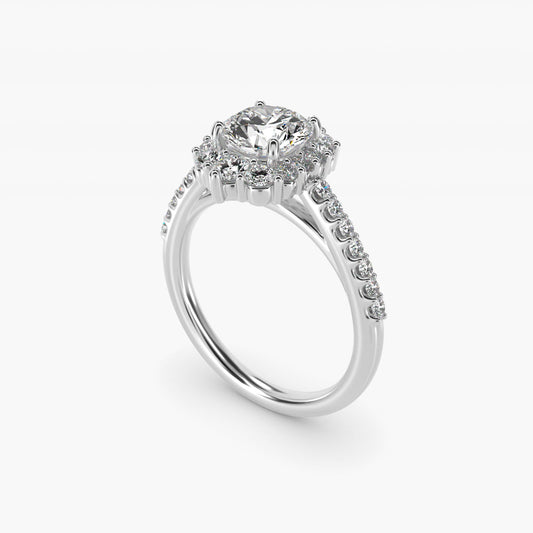 Graduated Diamond Halo Engagement Ring In 14K White Gold By James Allen - Round Center
