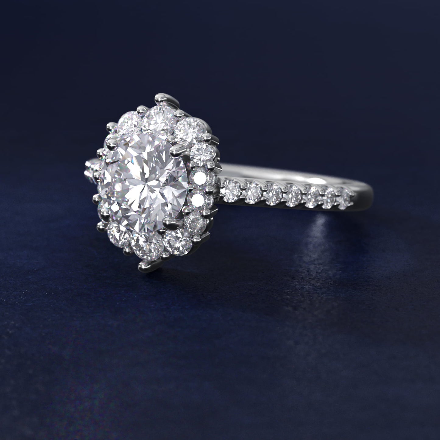 Graduated Diamond Halo Engagement Ring In 14K White Gold By James Allen - Round Center