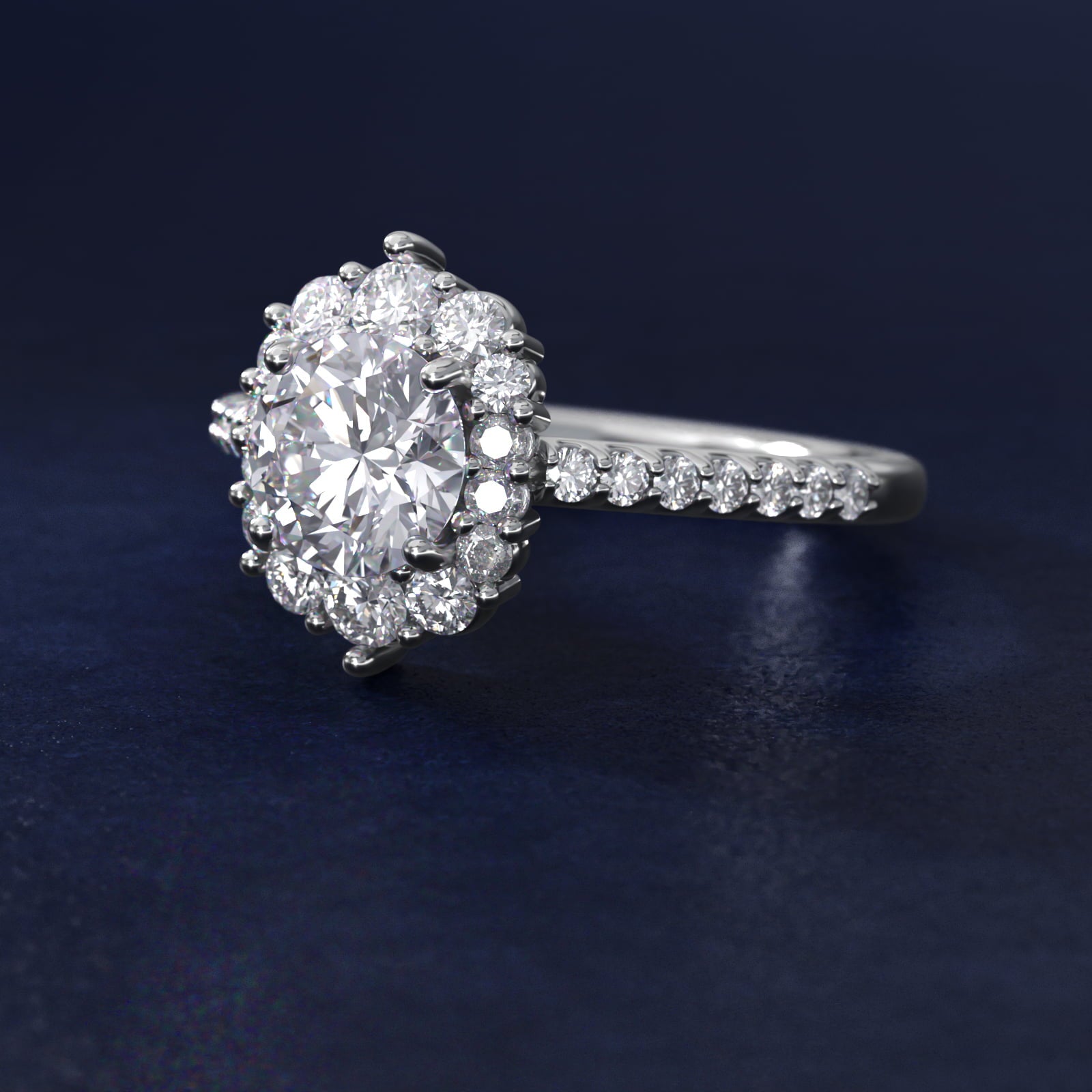 Graduated Diamond Halo Engagement Ring In 14K White Gold By James Allen - Round Center