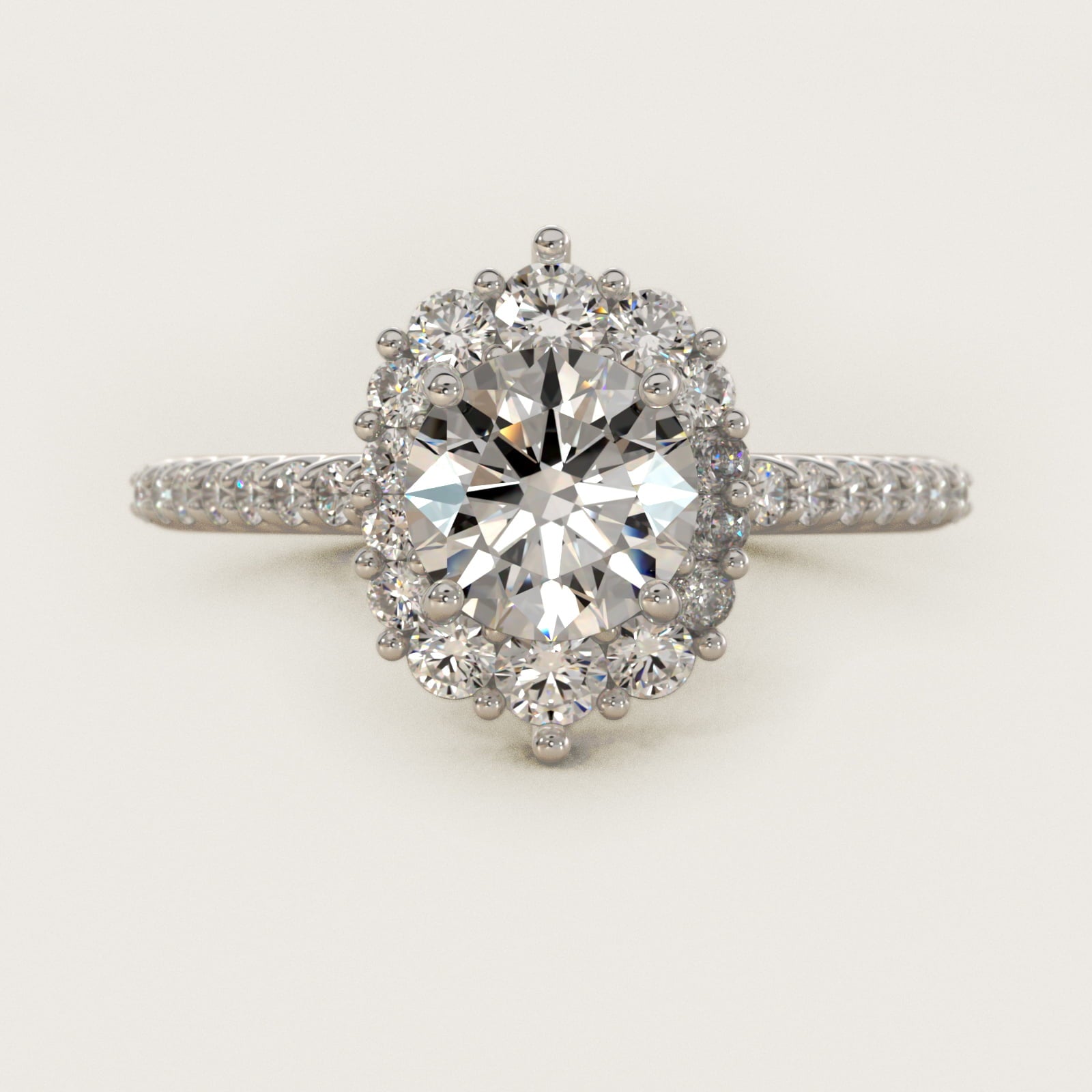 Graduated Diamond Halo Engagement Ring In 14K White Gold By James Allen - Round Center