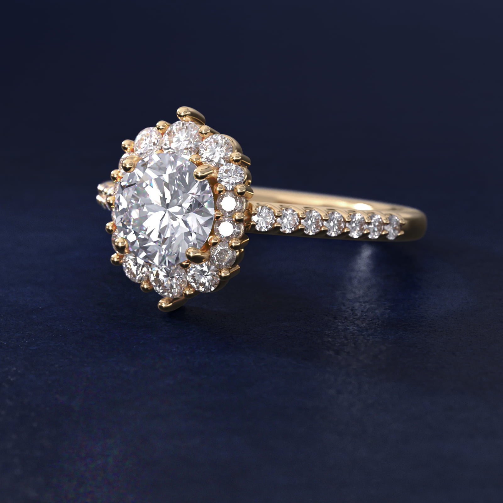 Graduated Diamond Halo Engagement Ring In 14K Yellow Gold By James Allen - Round Center