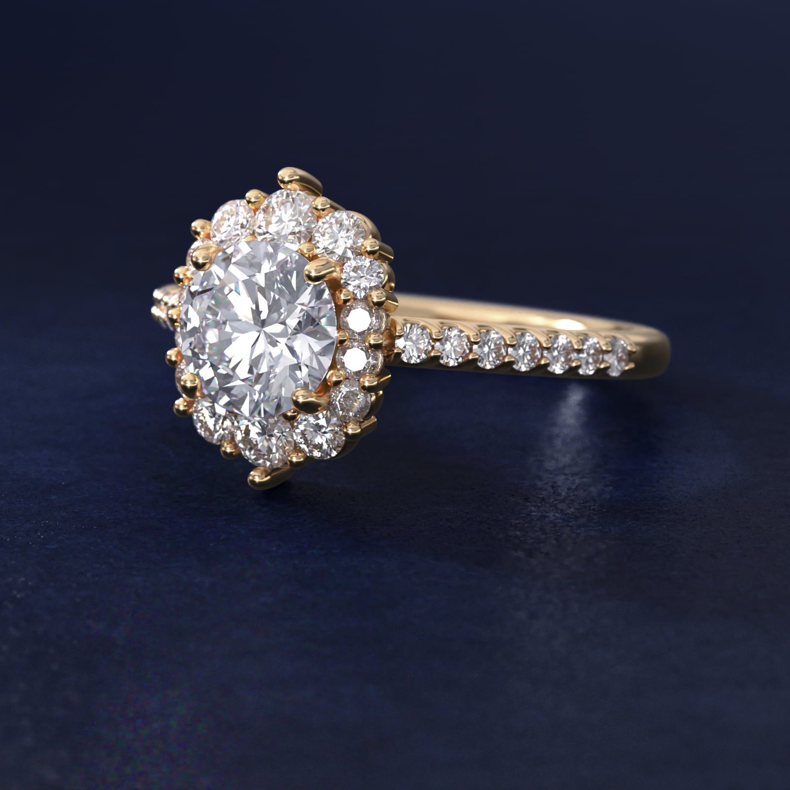 Graduated Diamond Halo Engagement Ring In 18k Yellow Gold By James Allen - Round Center