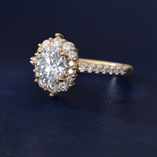 Graduated Diamond Halo Engagement Ring In 18k Yellow Gold By James Allen - Round Center