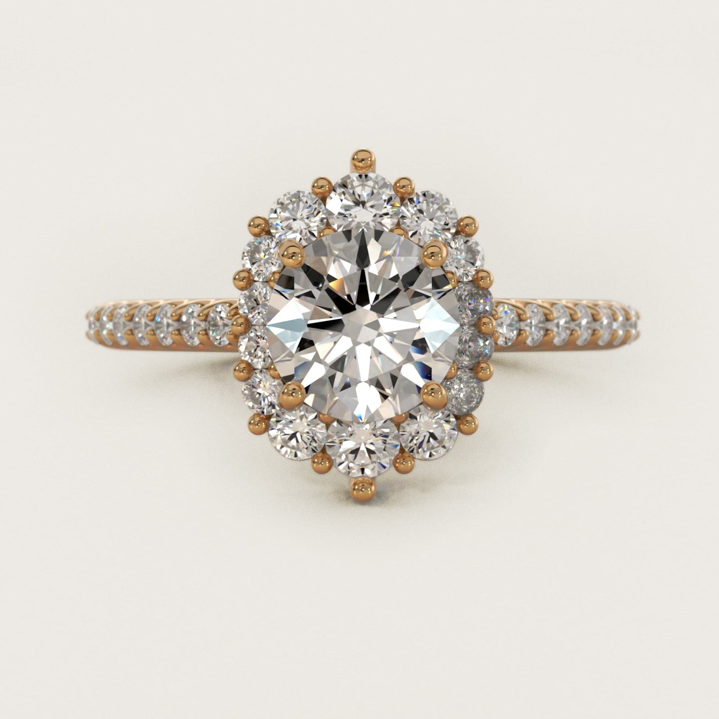 Graduated Diamond Halo Engagement Ring In 14K Yellow Gold By James Allen - Round Center