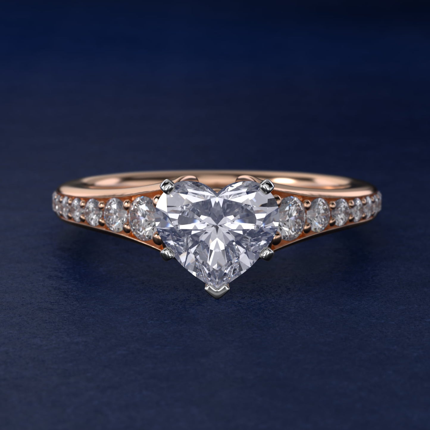 Graduated Diamond Engagement Ring in 18k Rose Gold (1/3 ct. tw.) - Heart Center