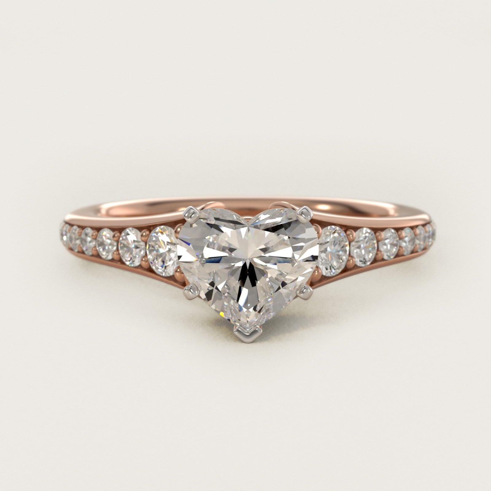 Graduated Diamond Engagement Ring in 18k Rose Gold (1/3 ct. tw.) - Heart Center
