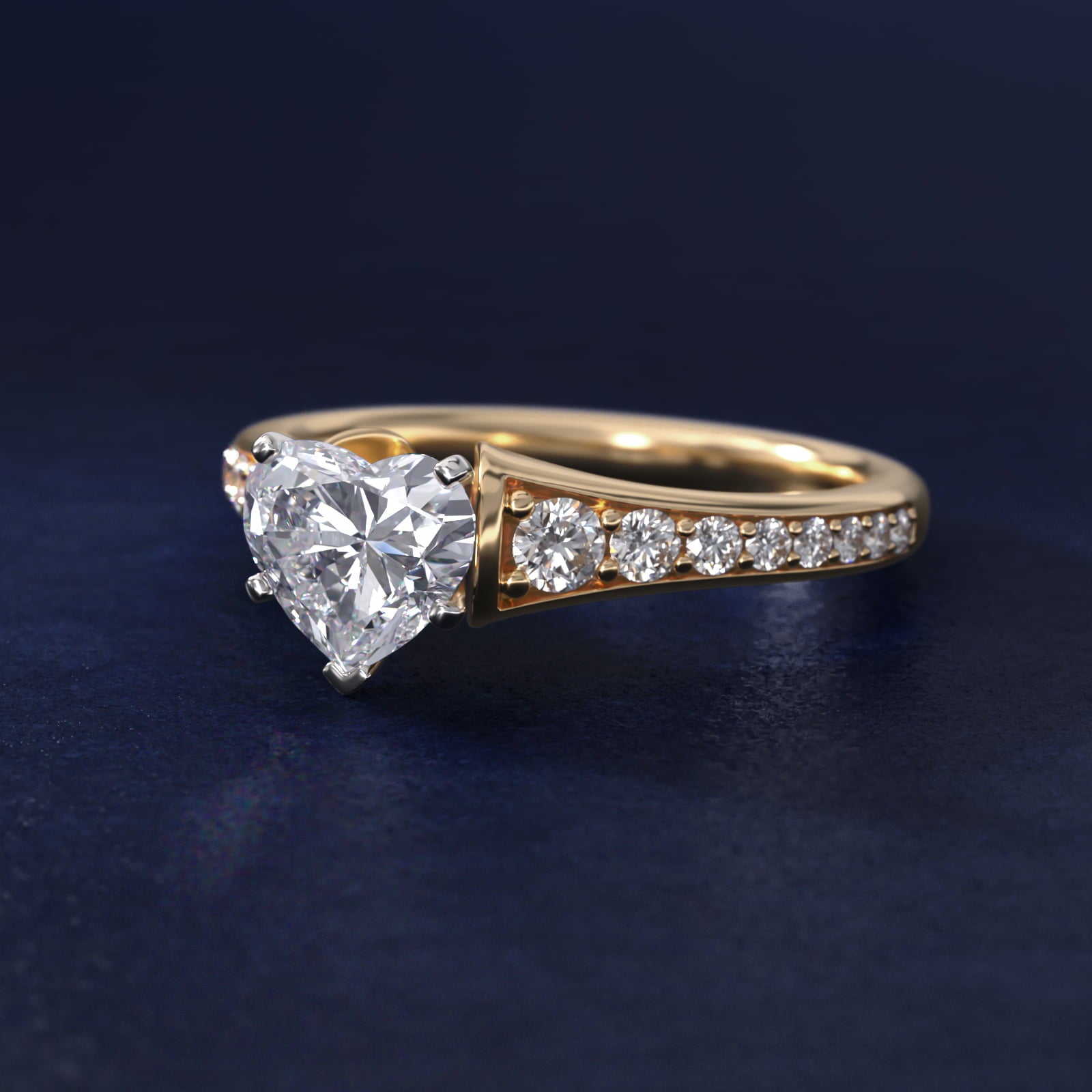 Graduated Diamond Engagement Ring in 14K Yellow Gold (1/3 ct. tw.) - Heart Center