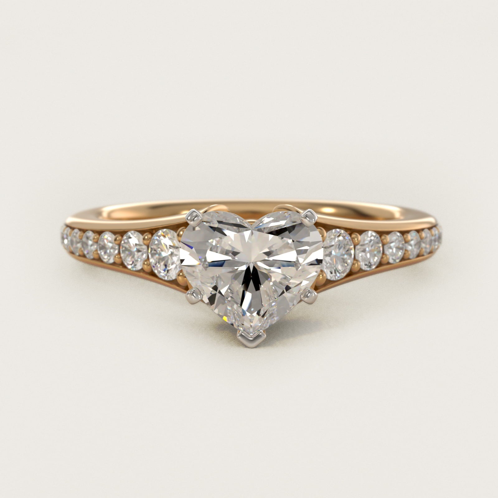 Graduated Diamond Engagement Ring in 14K Yellow Gold (1/3 ct. tw.) - Heart Center