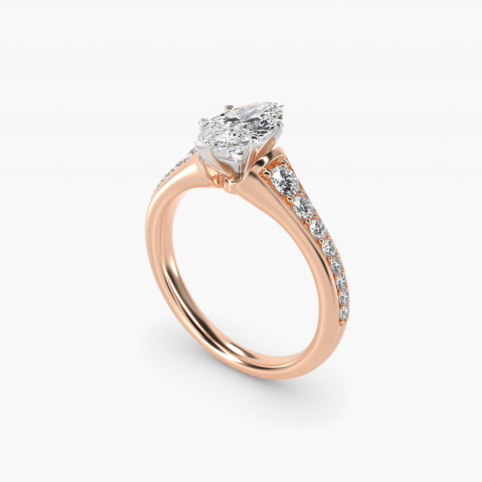 Graduated Diamond Engagement Ring in 18k Rose Gold (1/3 ct. tw.) - Marquise Center