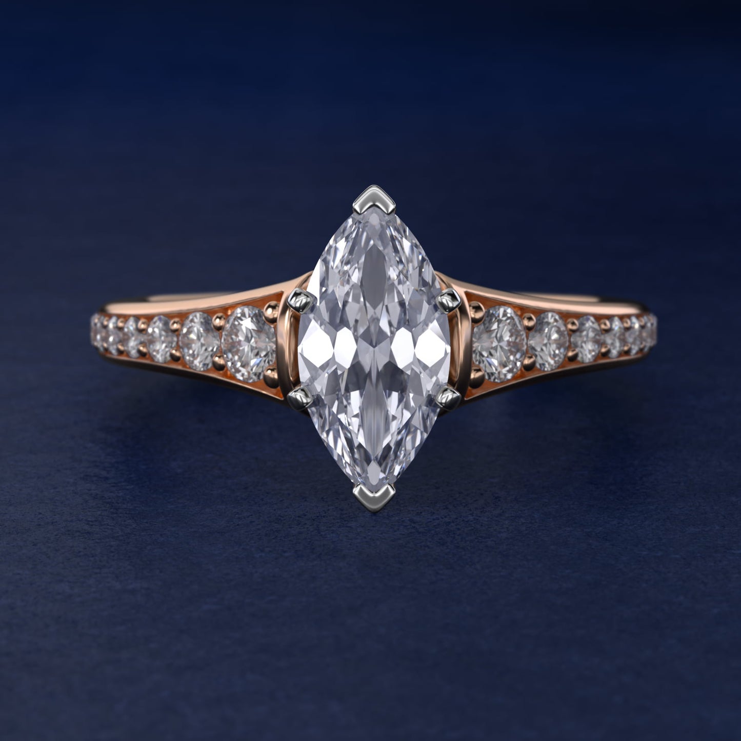 Graduated Diamond Engagement Ring in 14k Rose Gold (1/3 ct. tw.) - Marquise Center