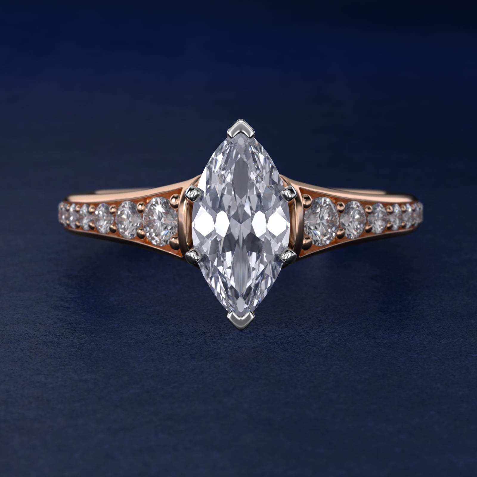 Graduated Diamond Engagement Ring in 14k Rose Gold (1/3 ct. tw.) - Marquise Center