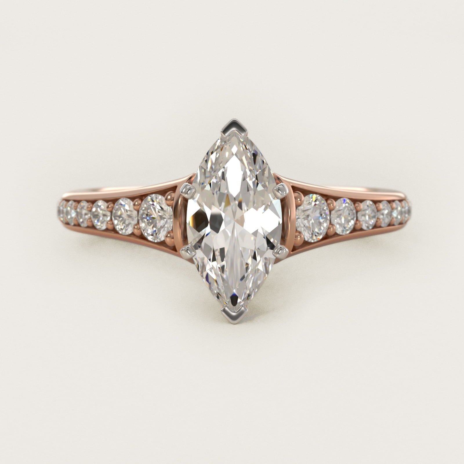 Graduated Diamond Engagement Ring in 14k Rose Gold (1/3 ct. tw.) - Marquise Center