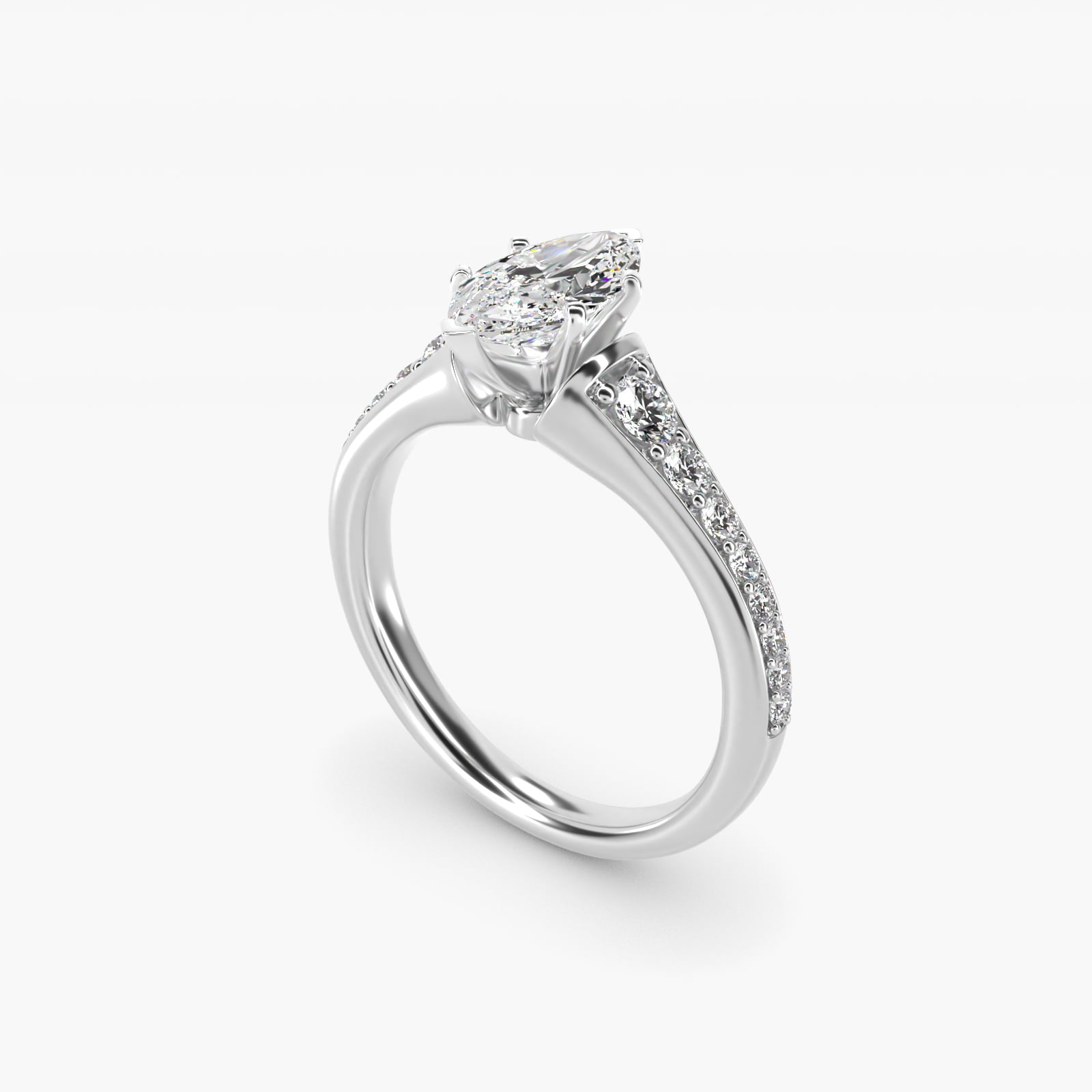 Graduated Diamond Engagement Ring in 18k White Gold (1/3 ct. tw.) - Marquise Center