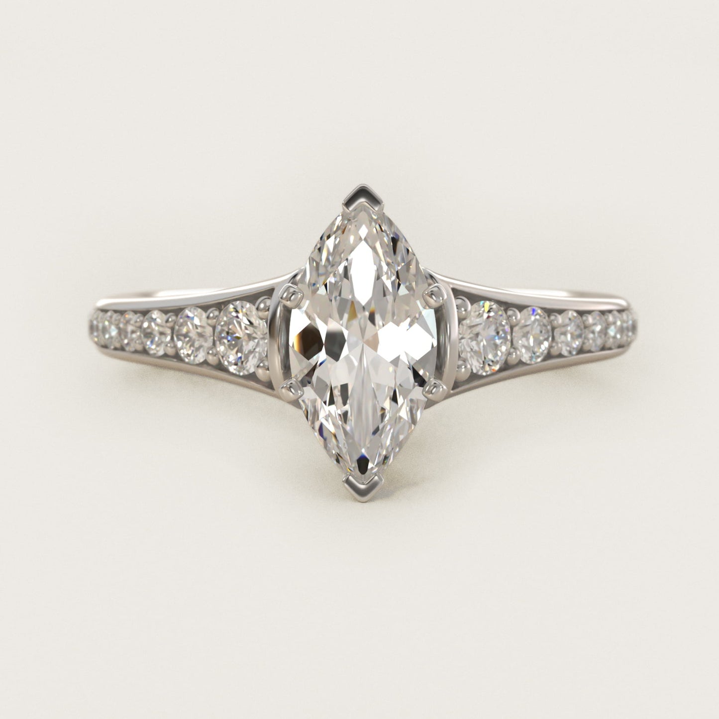Graduated Diamond Engagement Ring in 14k White Gold (1/3 ct. tw.) - Marquise Center