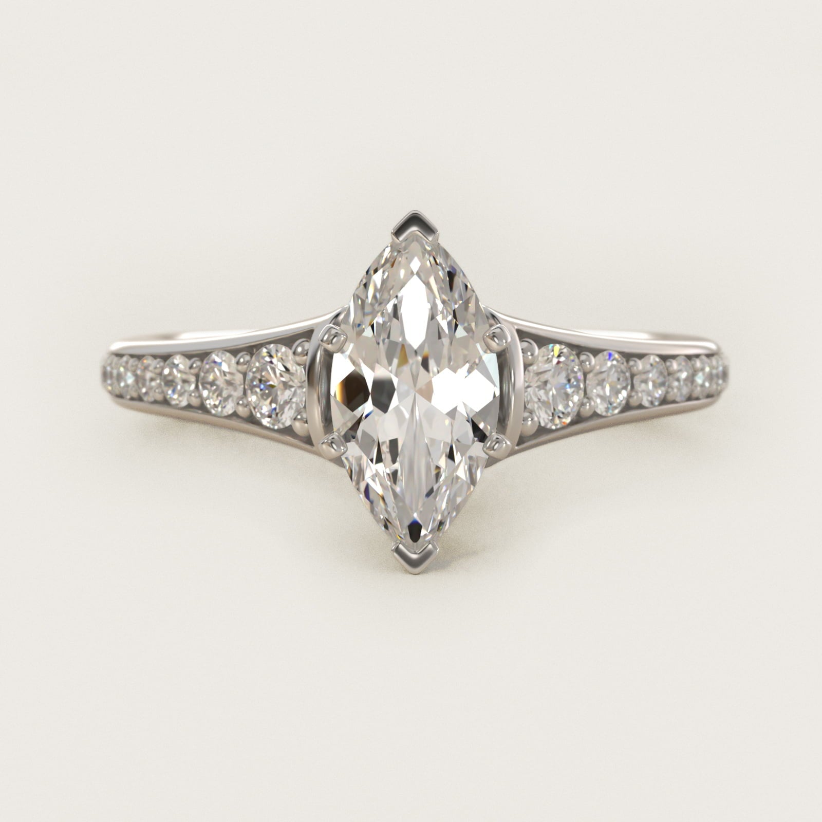 Graduated Diamond Engagement Ring in 14k White Gold (1/3 ct. tw.) - Marquise Center