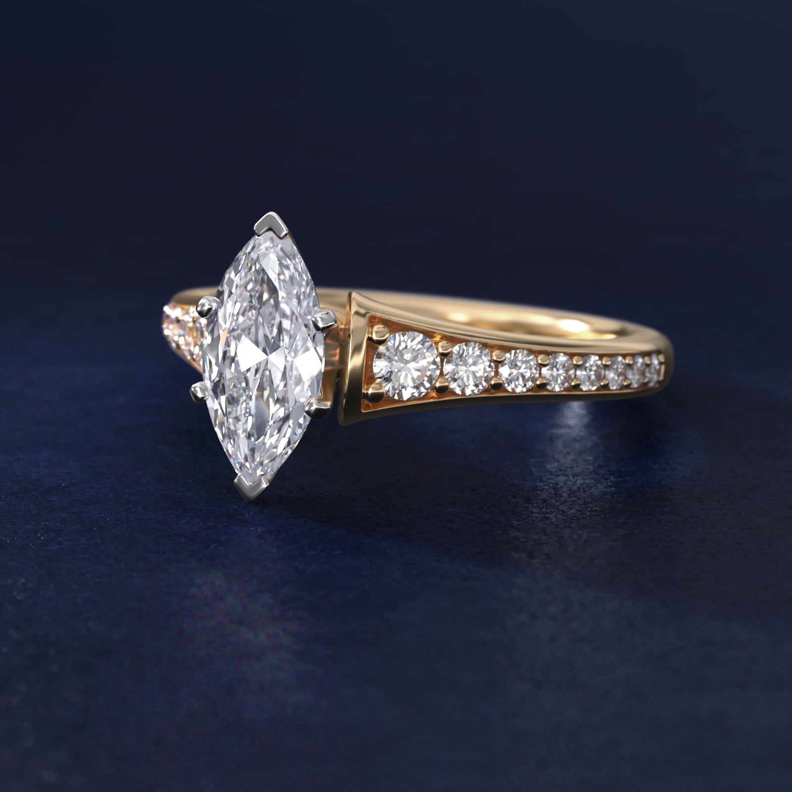 Graduated Diamond Engagement Ring in 18k Yellow Gold (1/3 ct. tw.) - Marquise Center