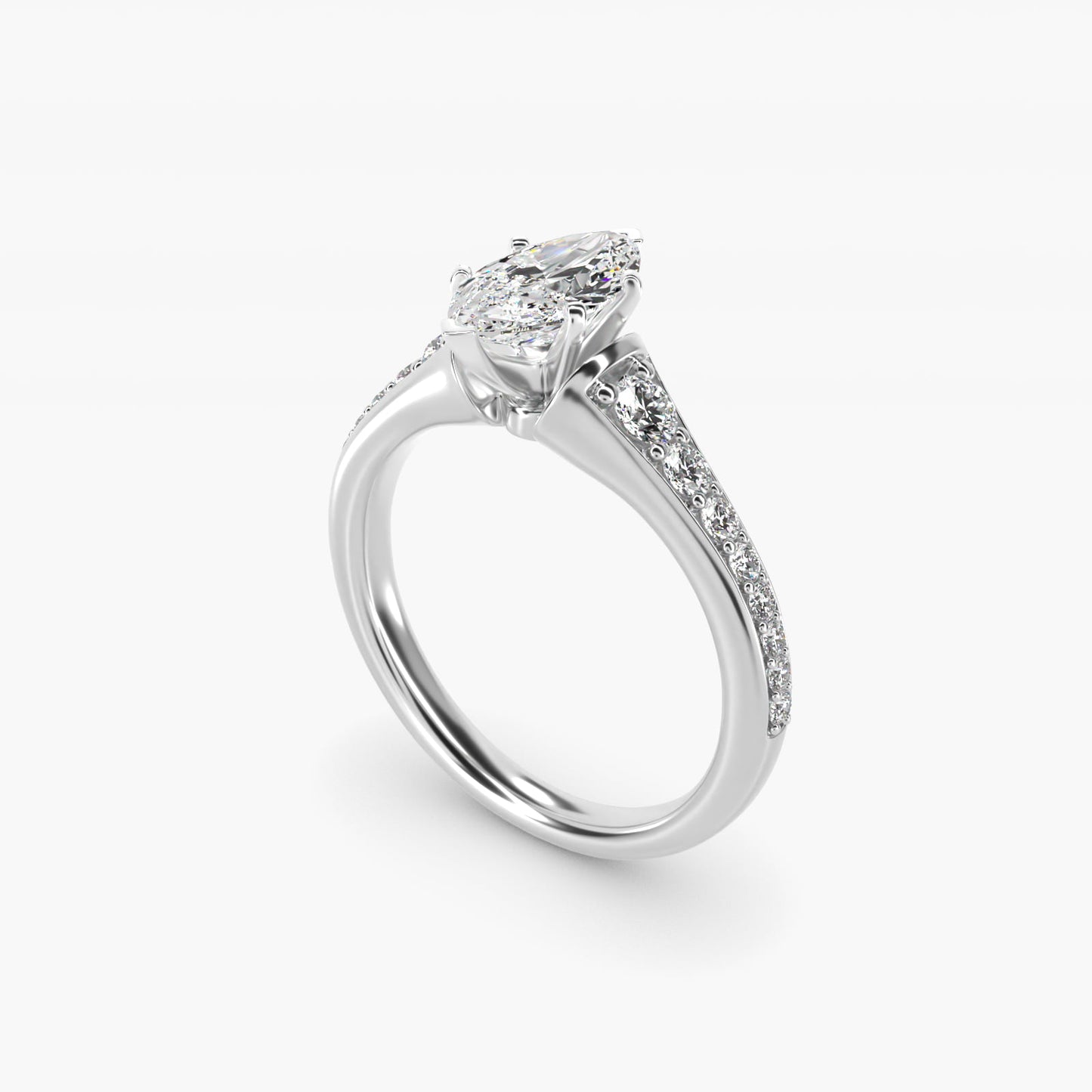 Graduated Diamond Engagement Ring in Platinum (1/3 ct. tw.) - Marquise Center