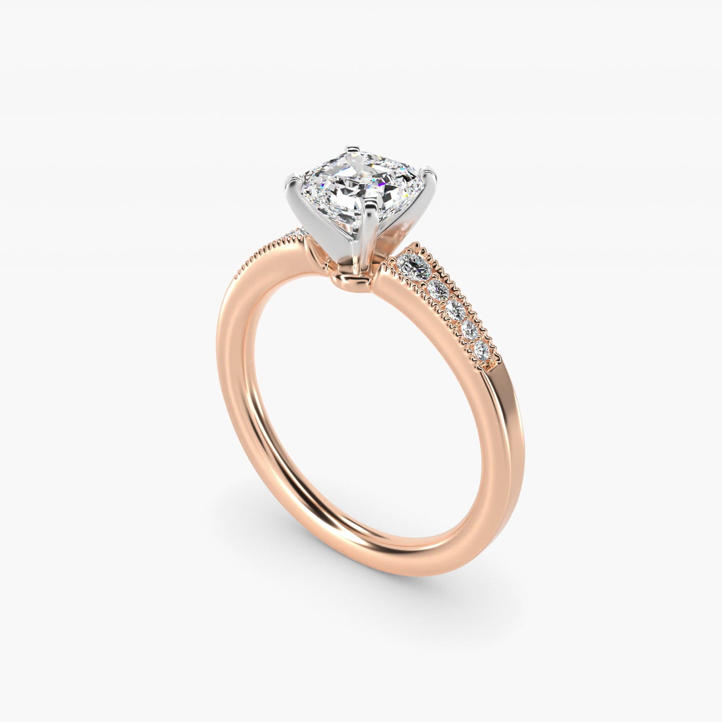 Graduated Milgrain Diamond Engagement Ring in 14k Rose Gold (1/10 ct. tw.) - Asscher Center