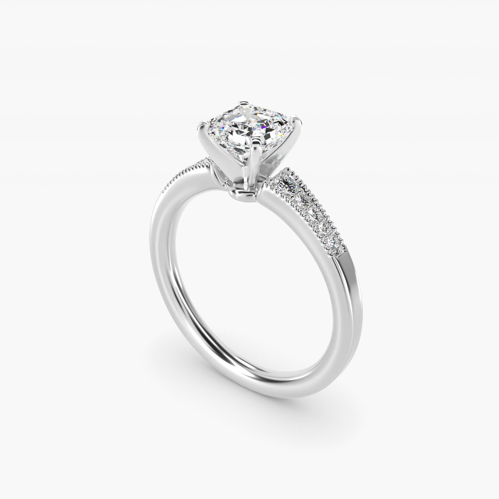 Graduated Milgrain Diamond Engagement Ring in 14k White Gold (1/10 ct. tw.) - Asscher Center