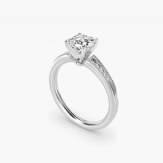 Graduated Milgrain Diamond Engagement Ring in 18k White Gold (1/10 ct. tw.) - Asscher Center
