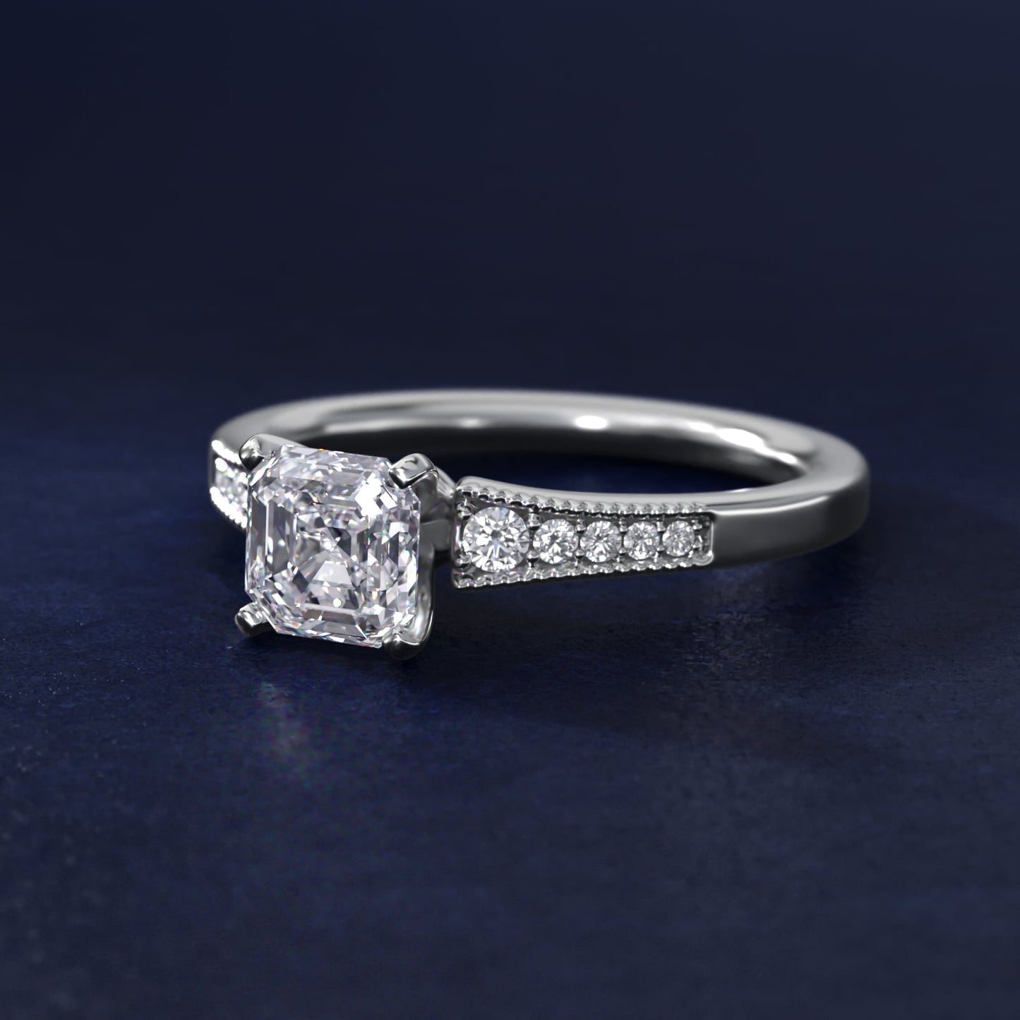 Graduated Milgrain Diamond Engagement Ring in 14k White Gold (1/10 ct. tw.) - Asscher Center