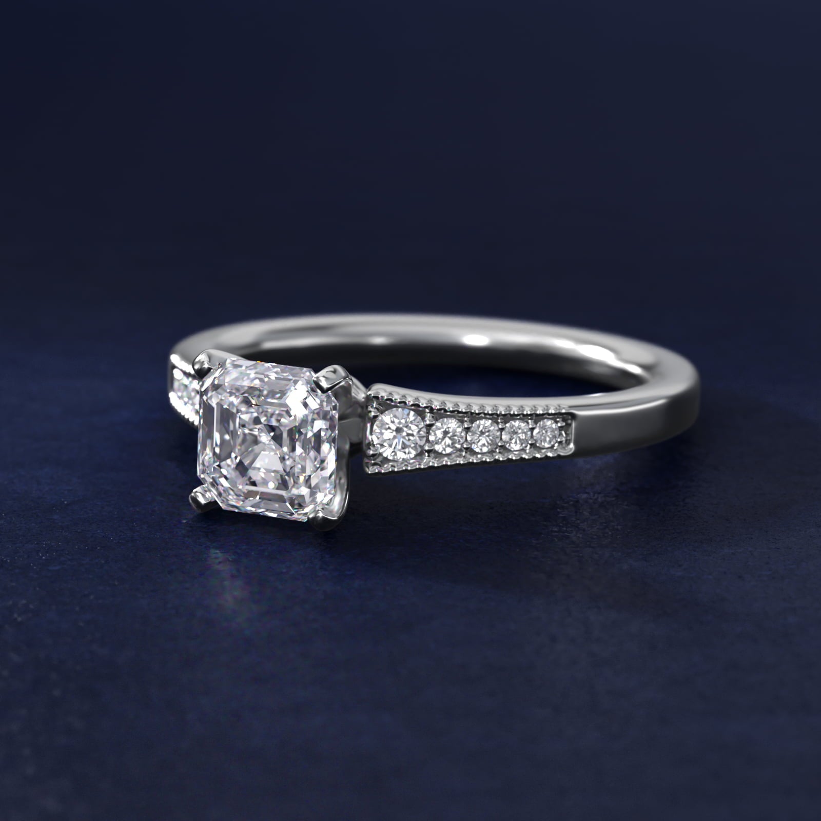 Graduated Milgrain Diamond Engagement Ring in 14k White Gold (1/10 ct. tw.) - Asscher Center
