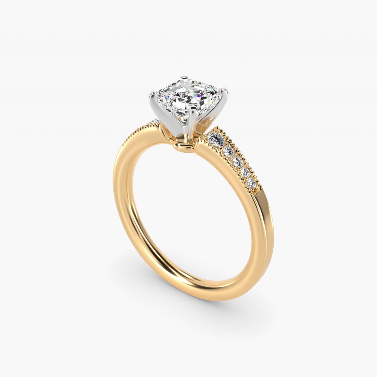 Graduated Milgrain Diamond Engagement Ring in 14k Yellow Gold (1/10 ct. tw.) - Asscher Center
