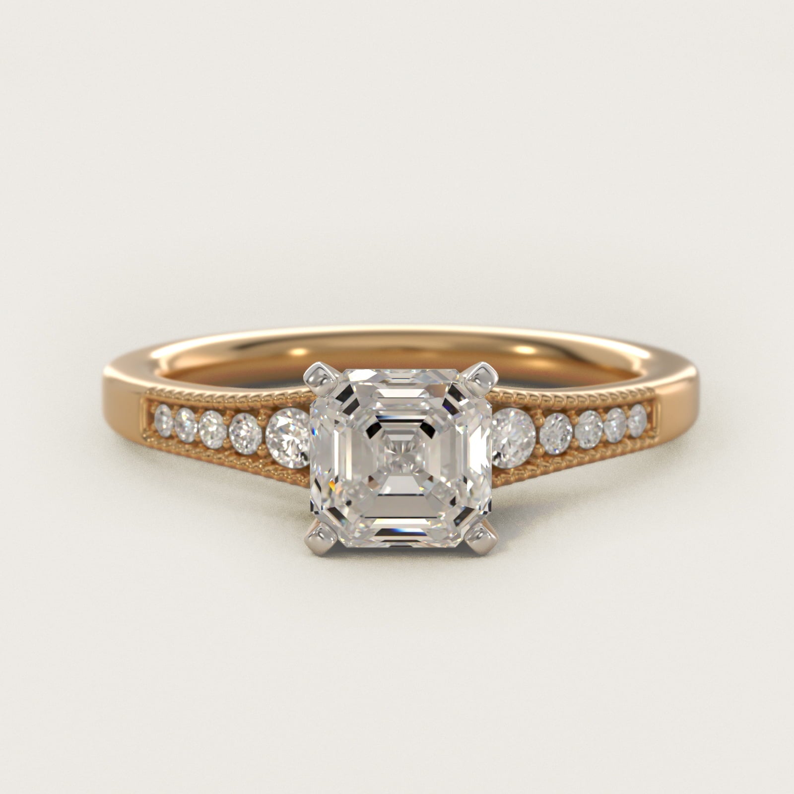 Graduated Milgrain Diamond Engagement Ring in 14k Yellow Gold (1/10 ct. tw.) - Asscher Center