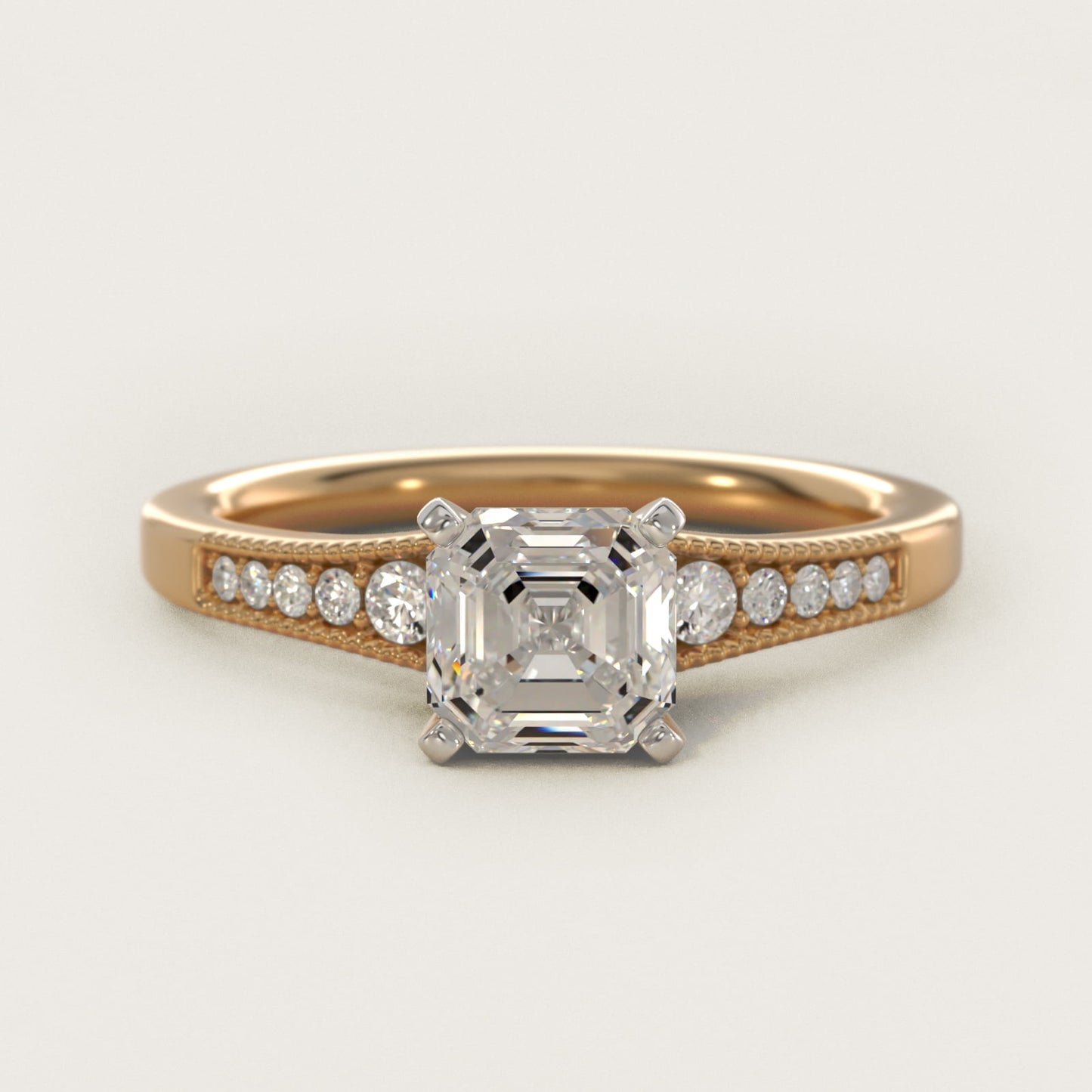 Graduated Milgrain Diamond Engagement Ring in 18k Yellow Gold (1/10 ct. tw.) - Asscher Center