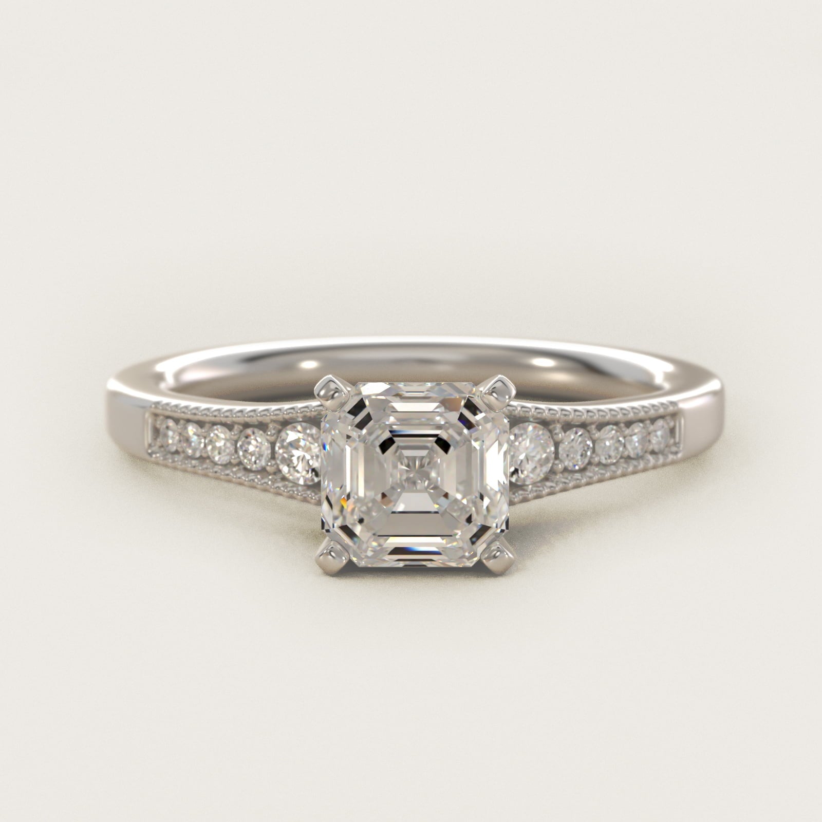 Graduated Milgrain Diamond Engagement Ring in Platinum (1/10 ct. tw.) - Asscher Center